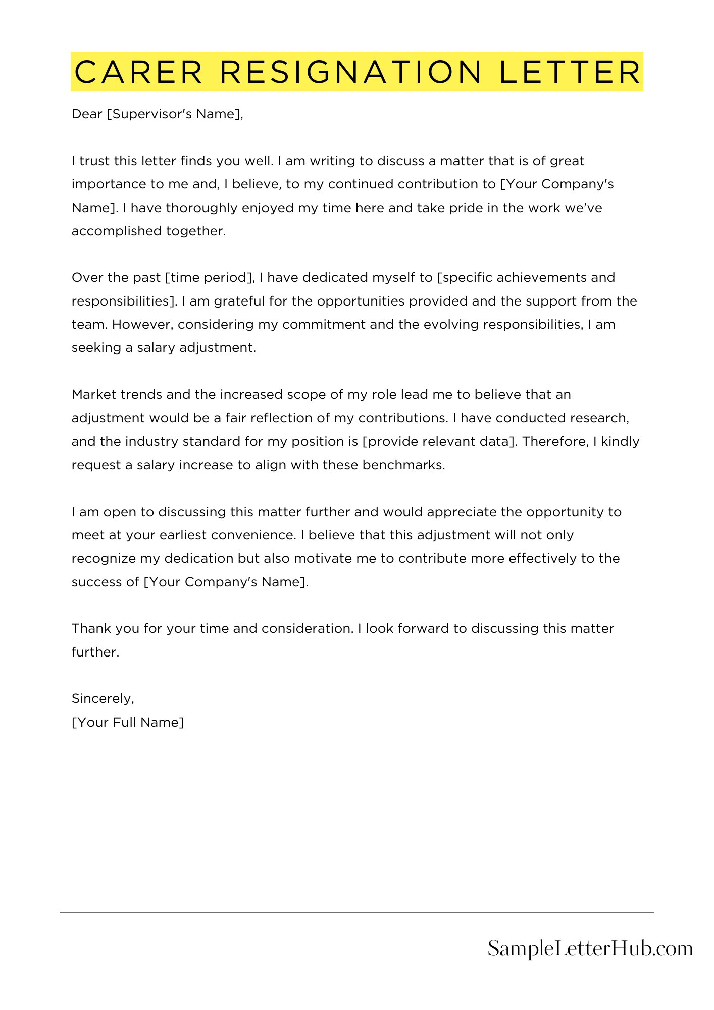 Carer Resignation Letter