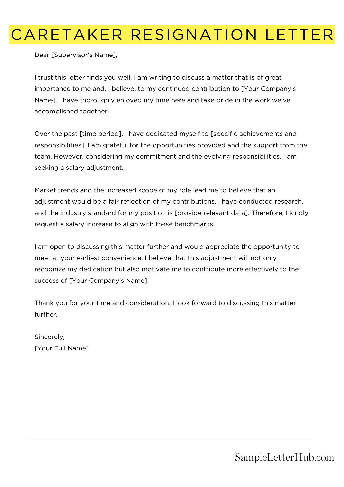 Caretaker Resignation Letter