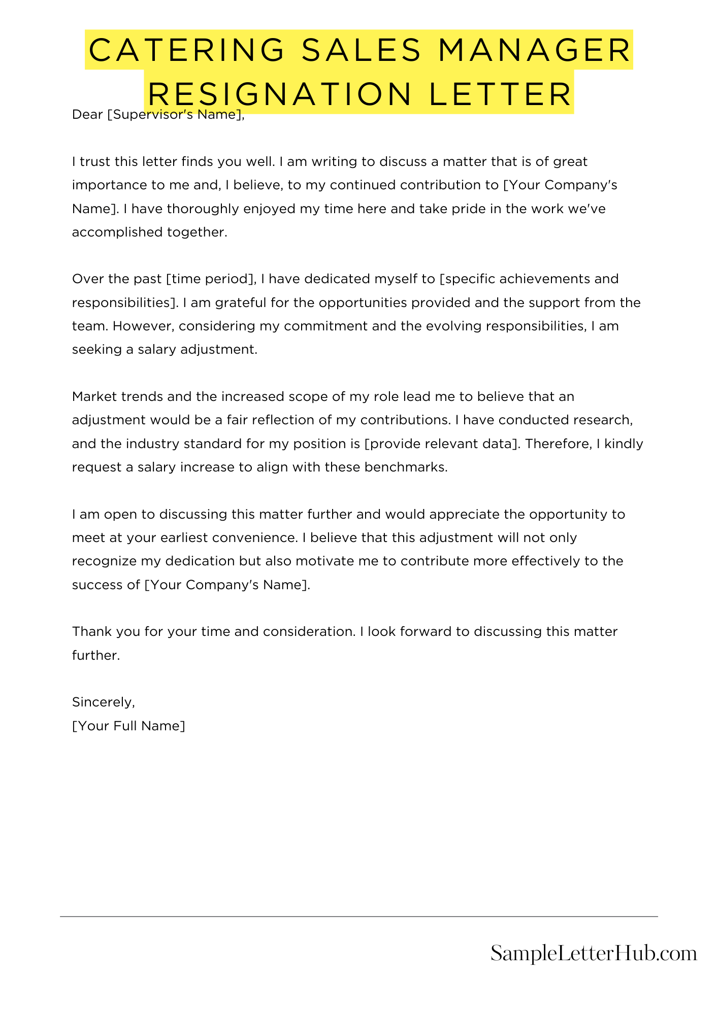 Catering Sales Manager Resignation Letter