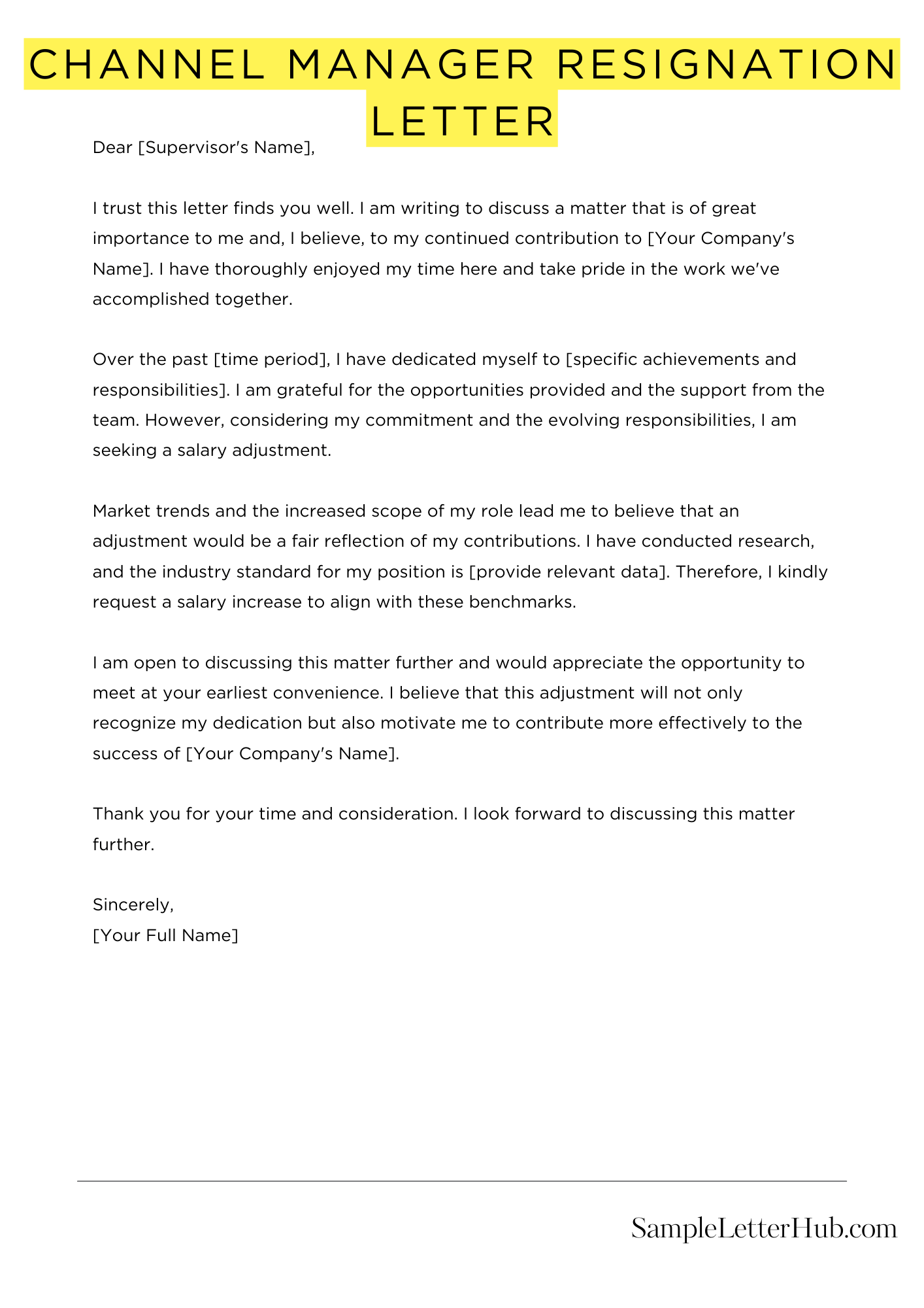 Channel Manager Resignation Letter