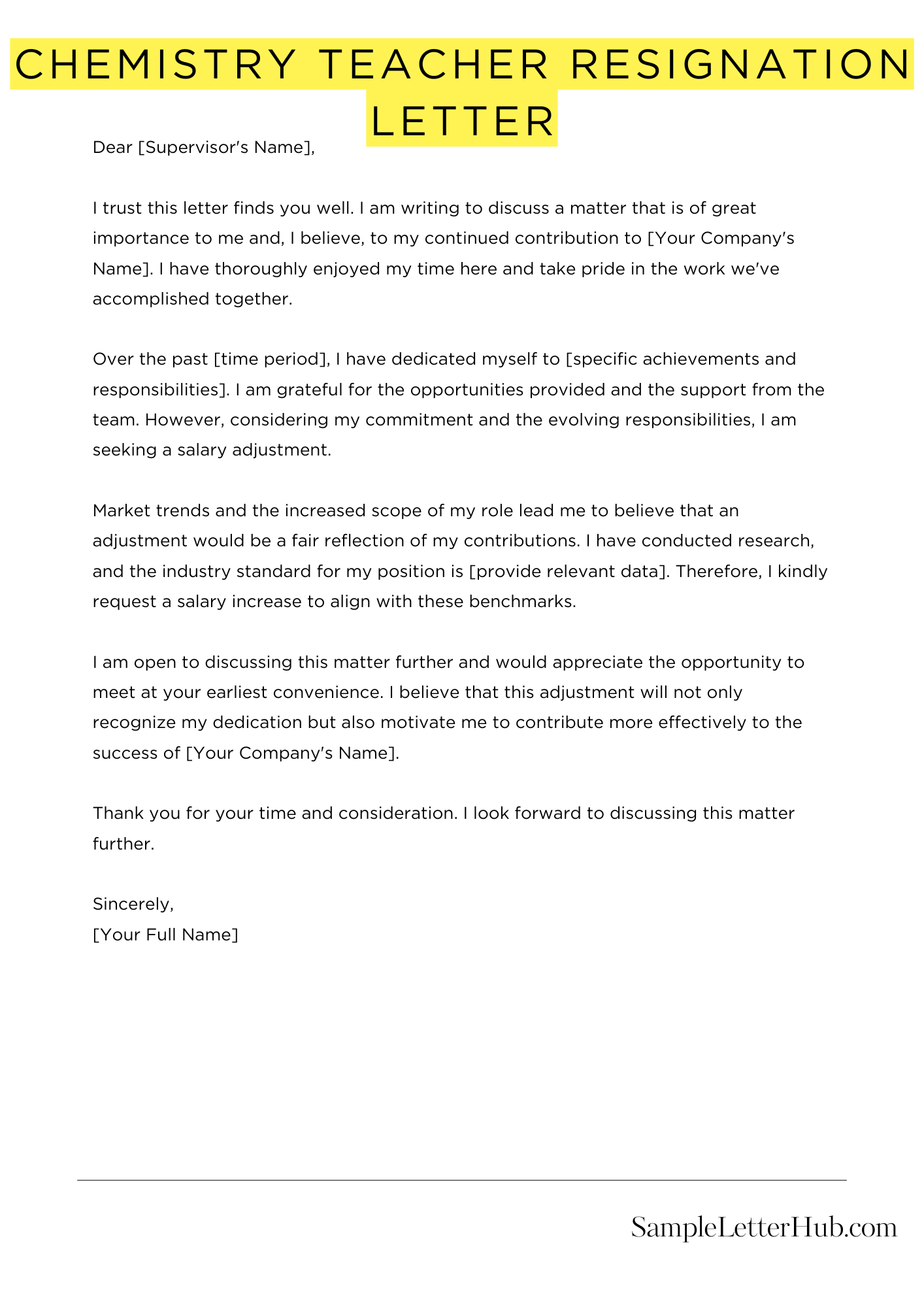 Chemistry Teacher Resignation Letter