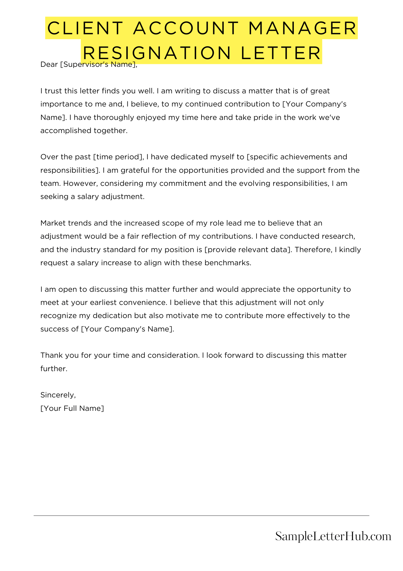 Client Account Manager Resignation Letter