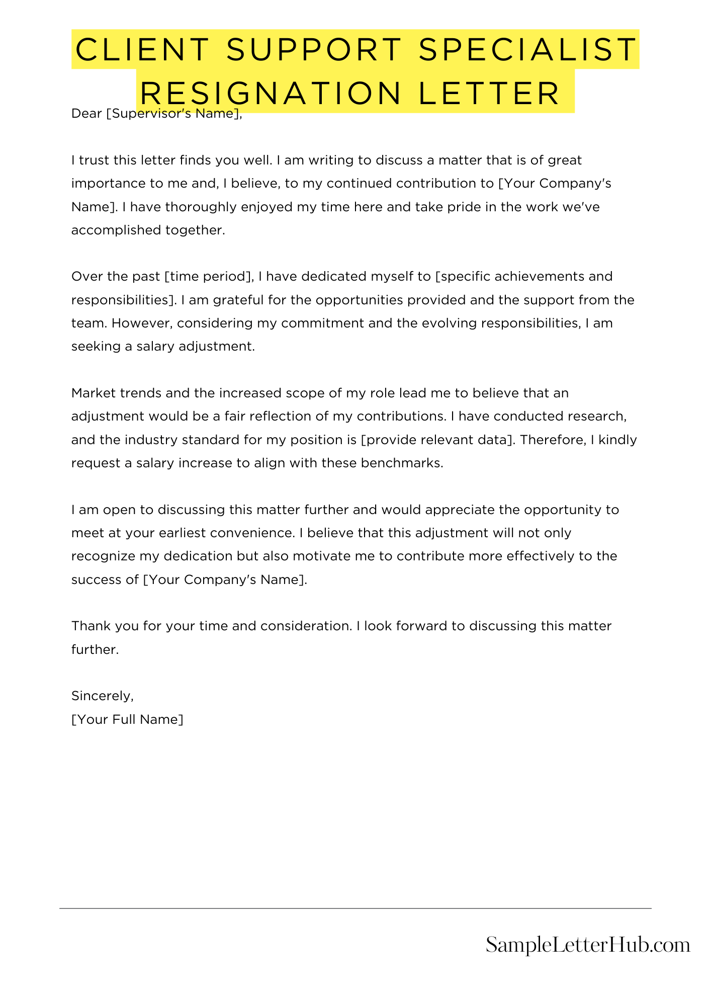 Client Support Specialist Resignation Letter 