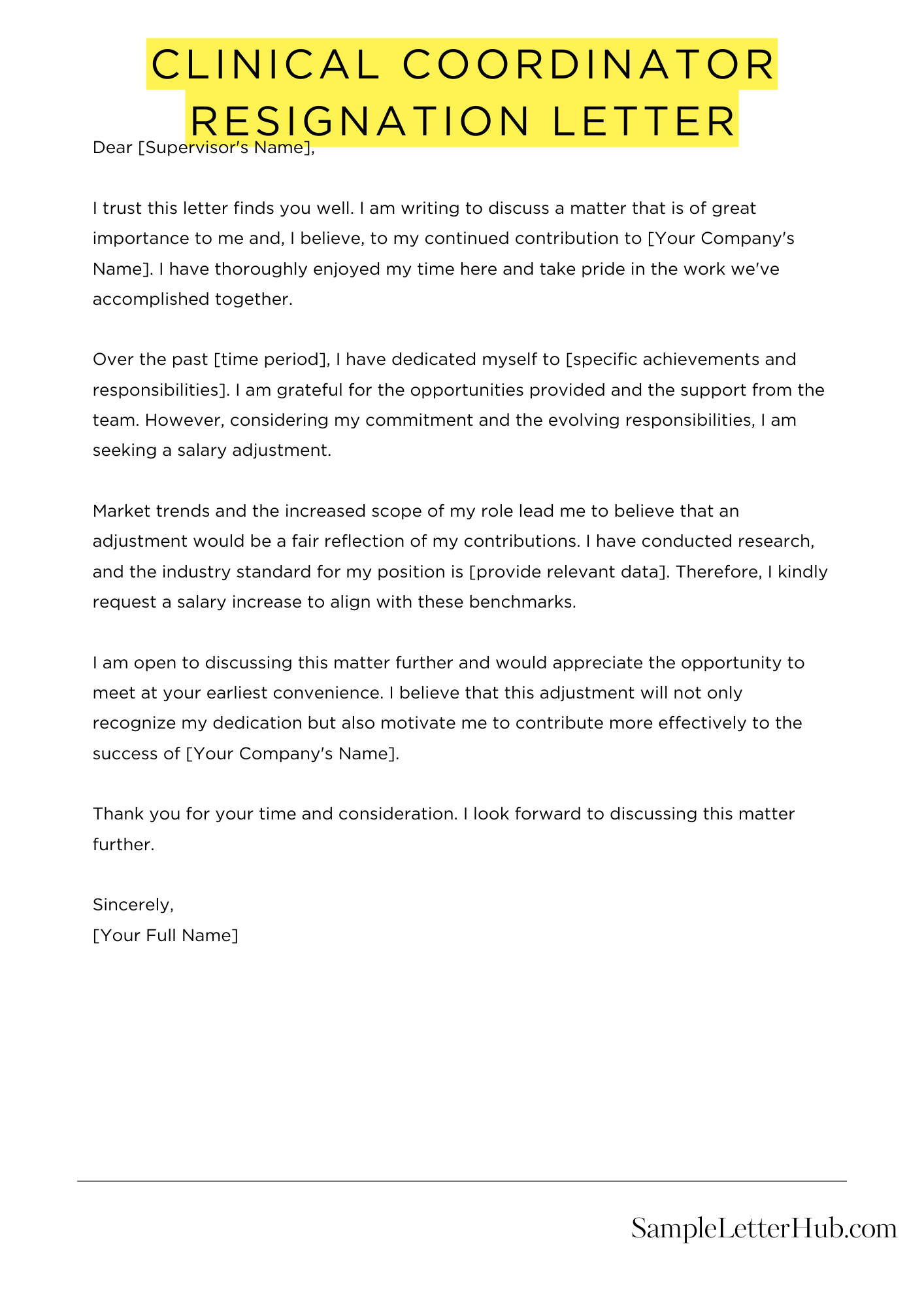 Clinical Coordinator Resignation Letter