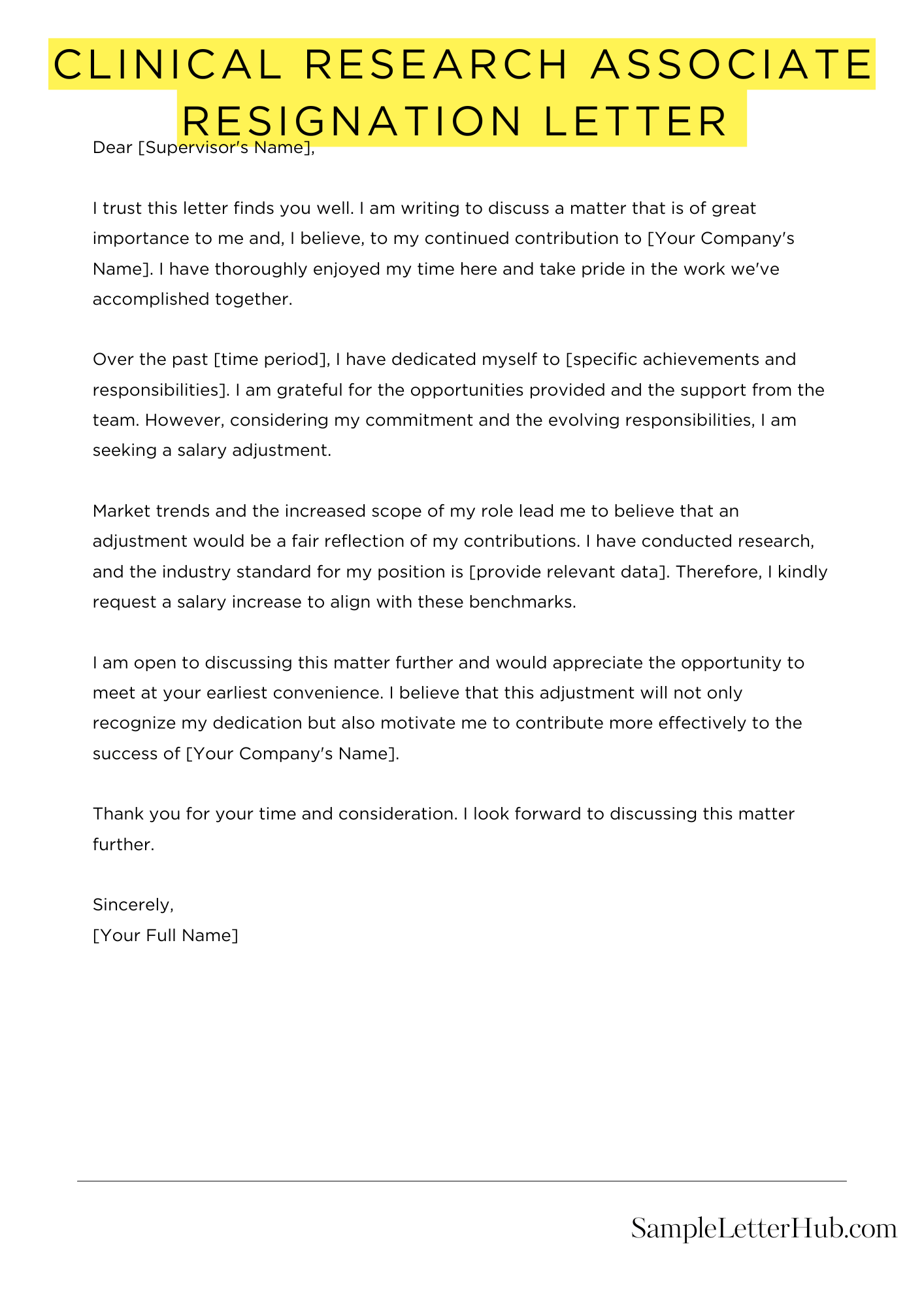 Clinical Research Associate Resignation Letter 