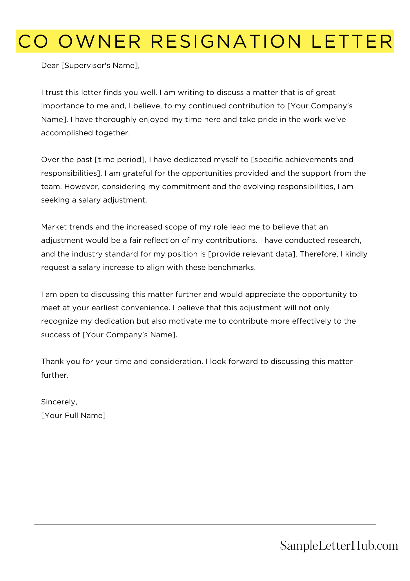 Co Owner Resignation Letter