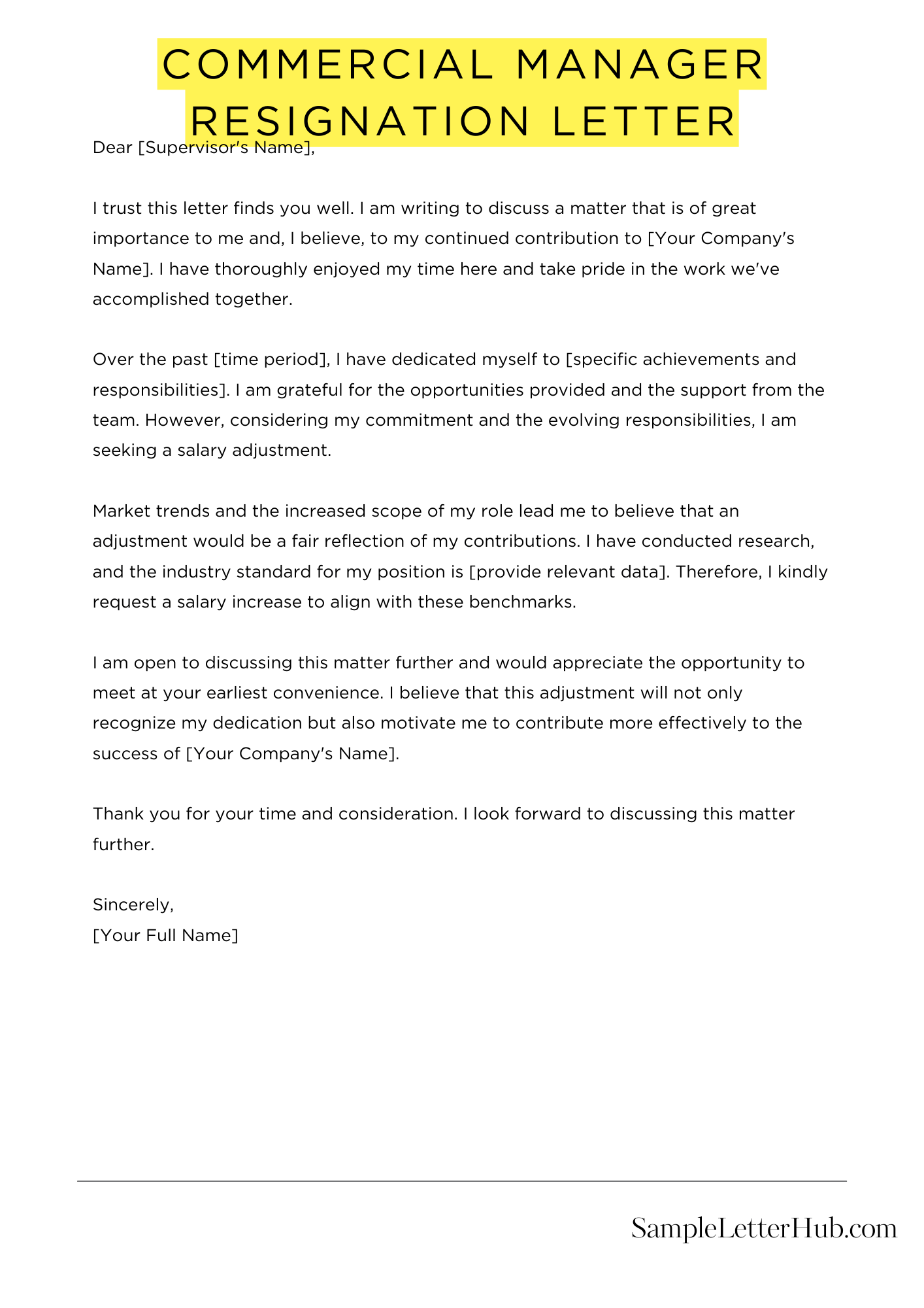 Commercial Manager Resignation Letter