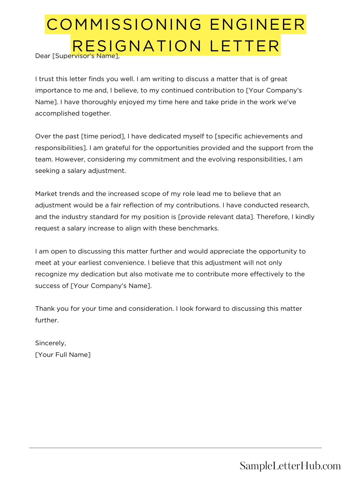 Commissioning Engineer Resignation Letter