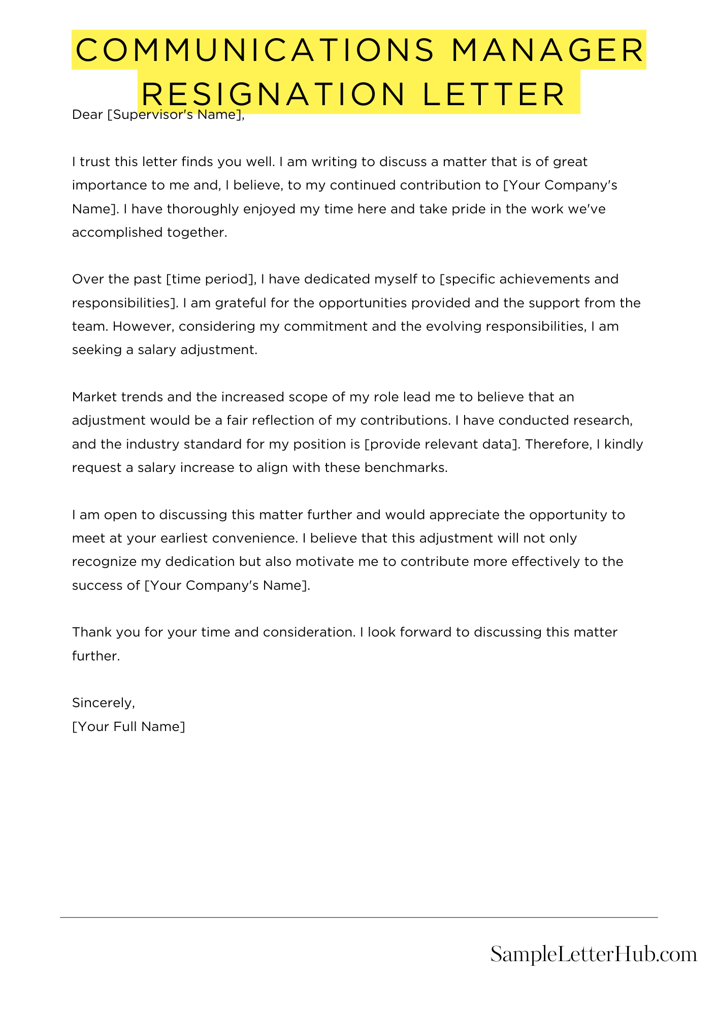 Communications Manager Resignation Letter 