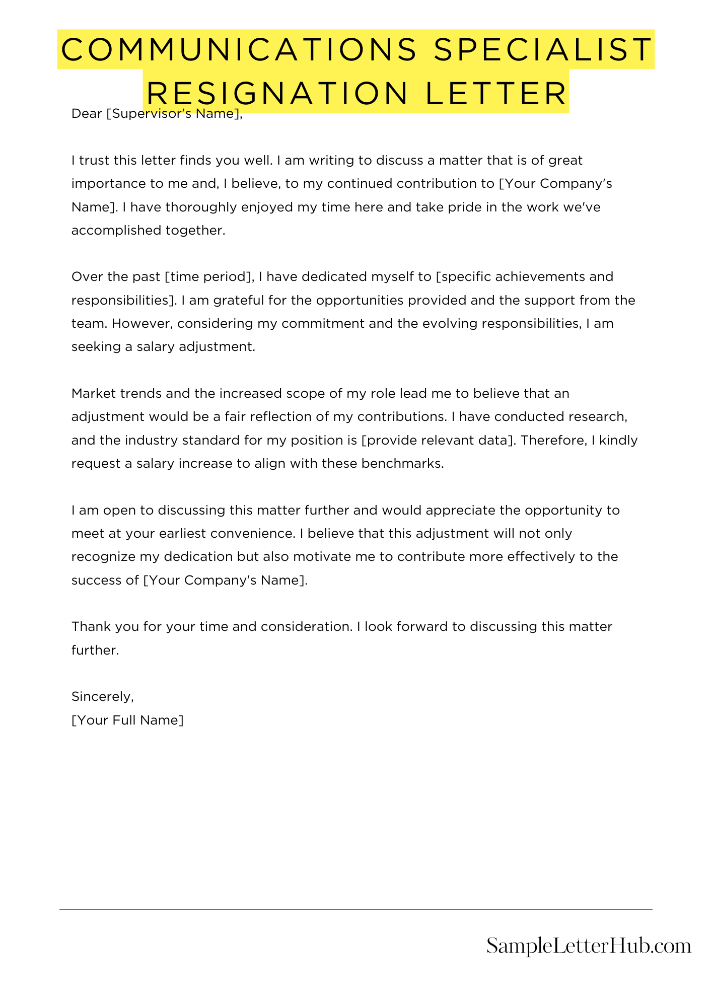 Communications Specialist Resignation Letter