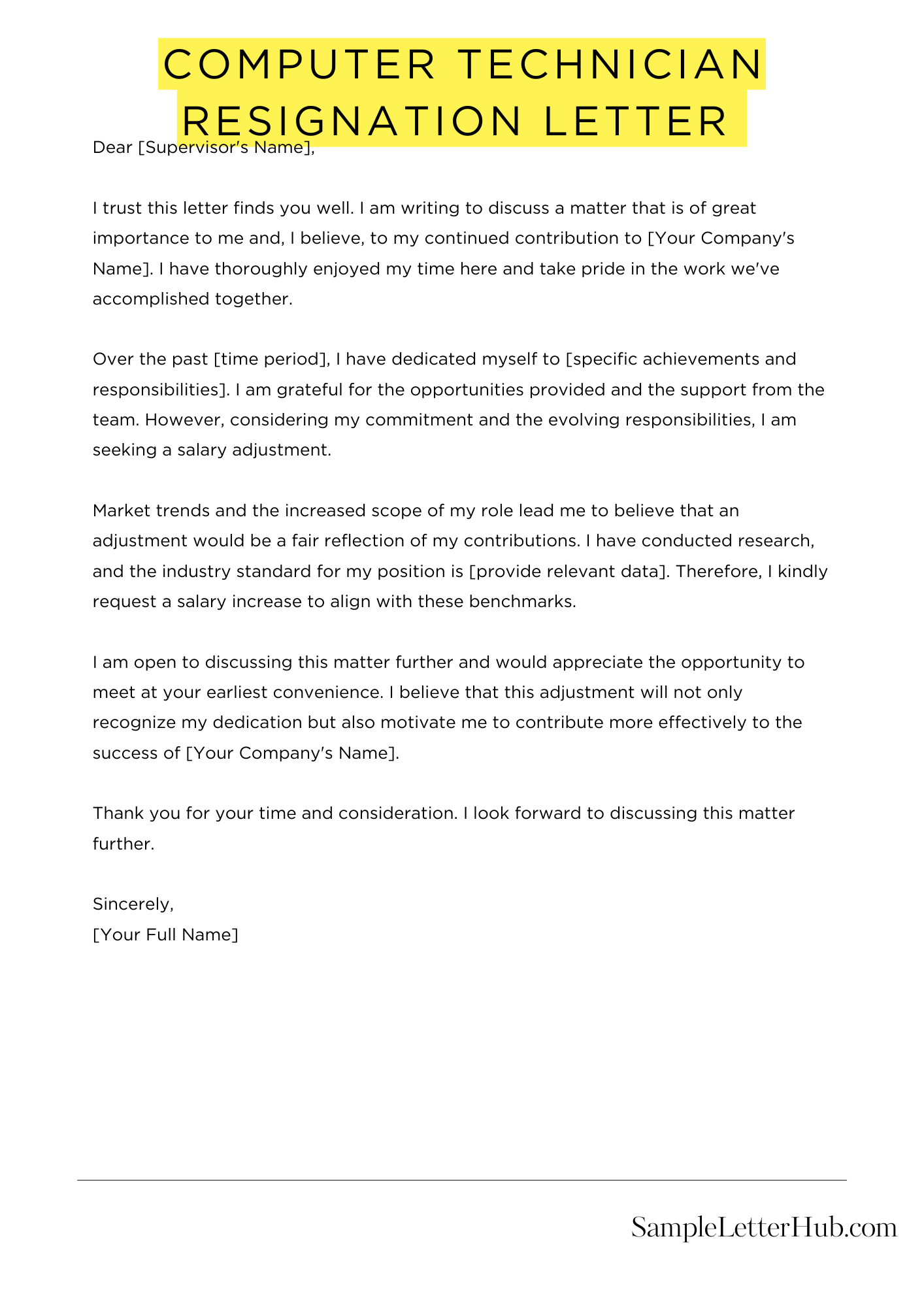 Computer Technician Resignation Letter 