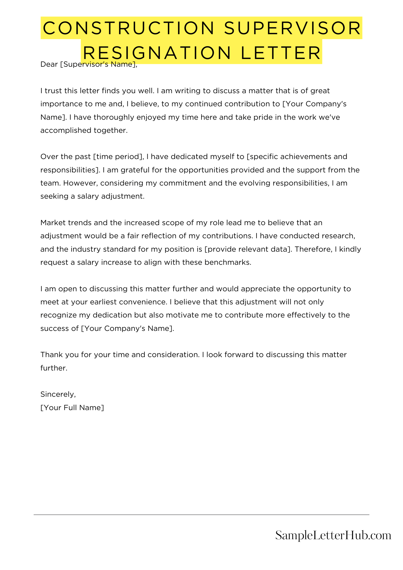 Construction Supervisor Resignation Letter