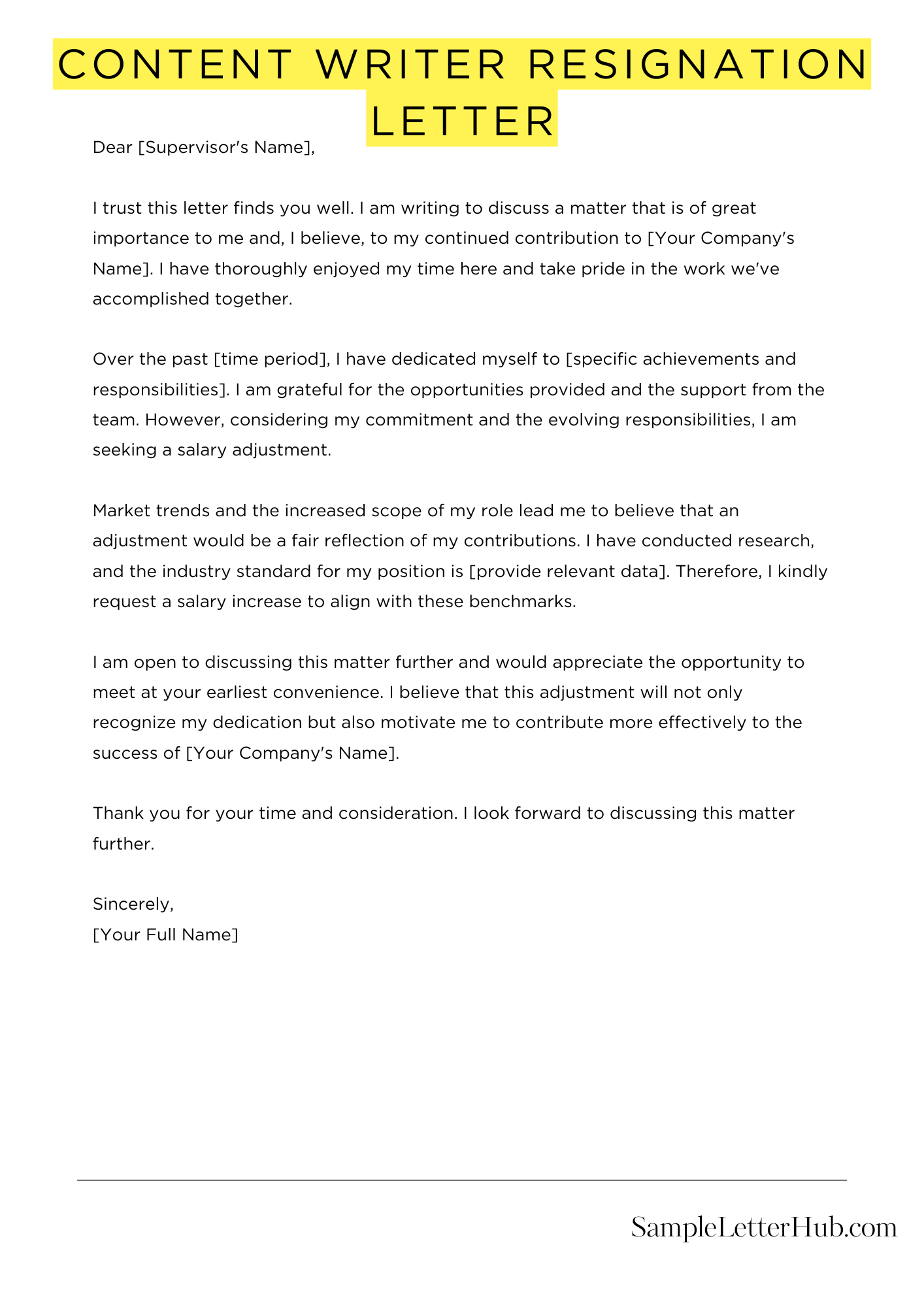 Content Writer Resignation Letter