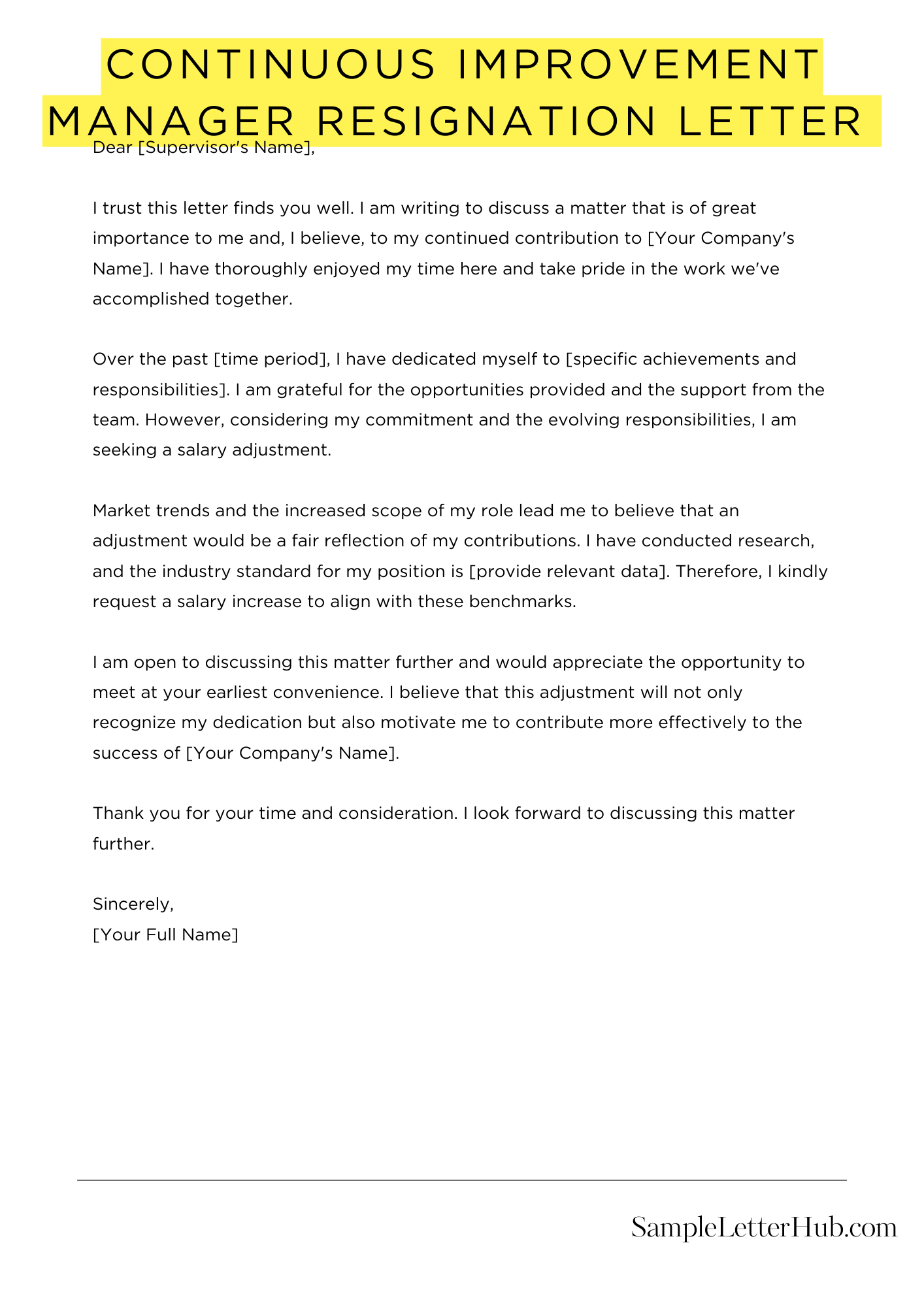 Continuous Improvement Manager Resignation Letter 