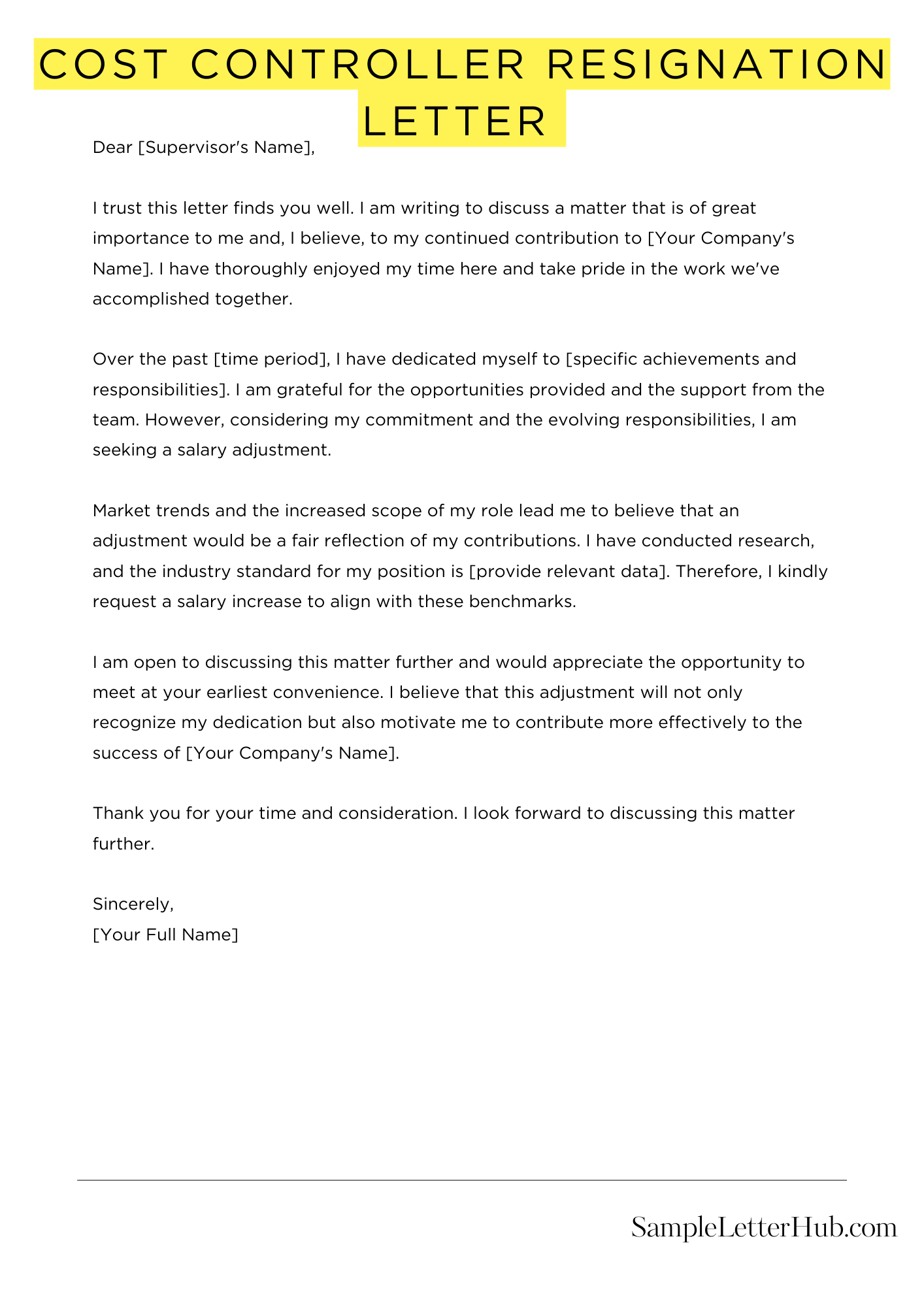 Cost Controller Resignation Letter 