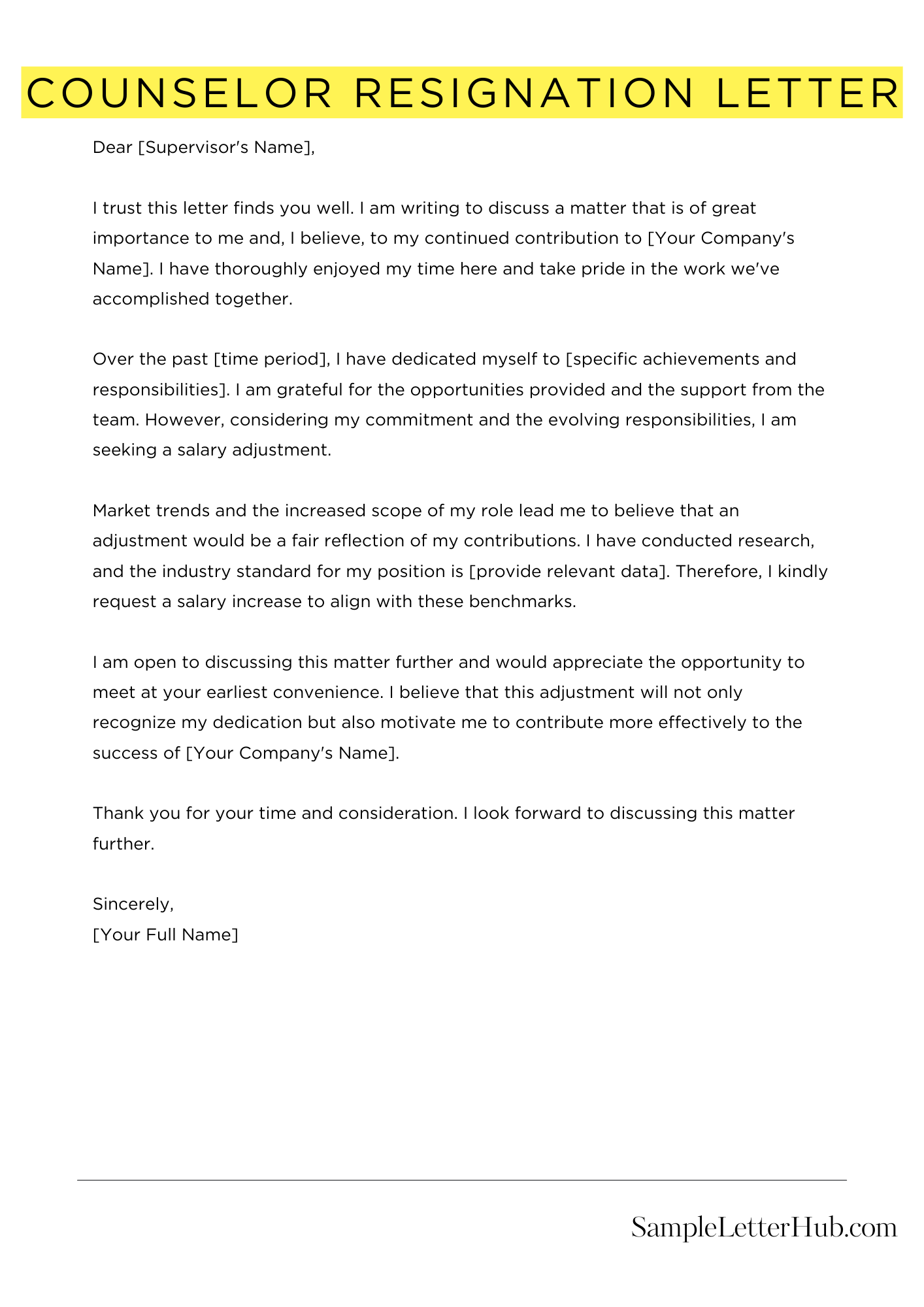 Counselor Resignation Letter