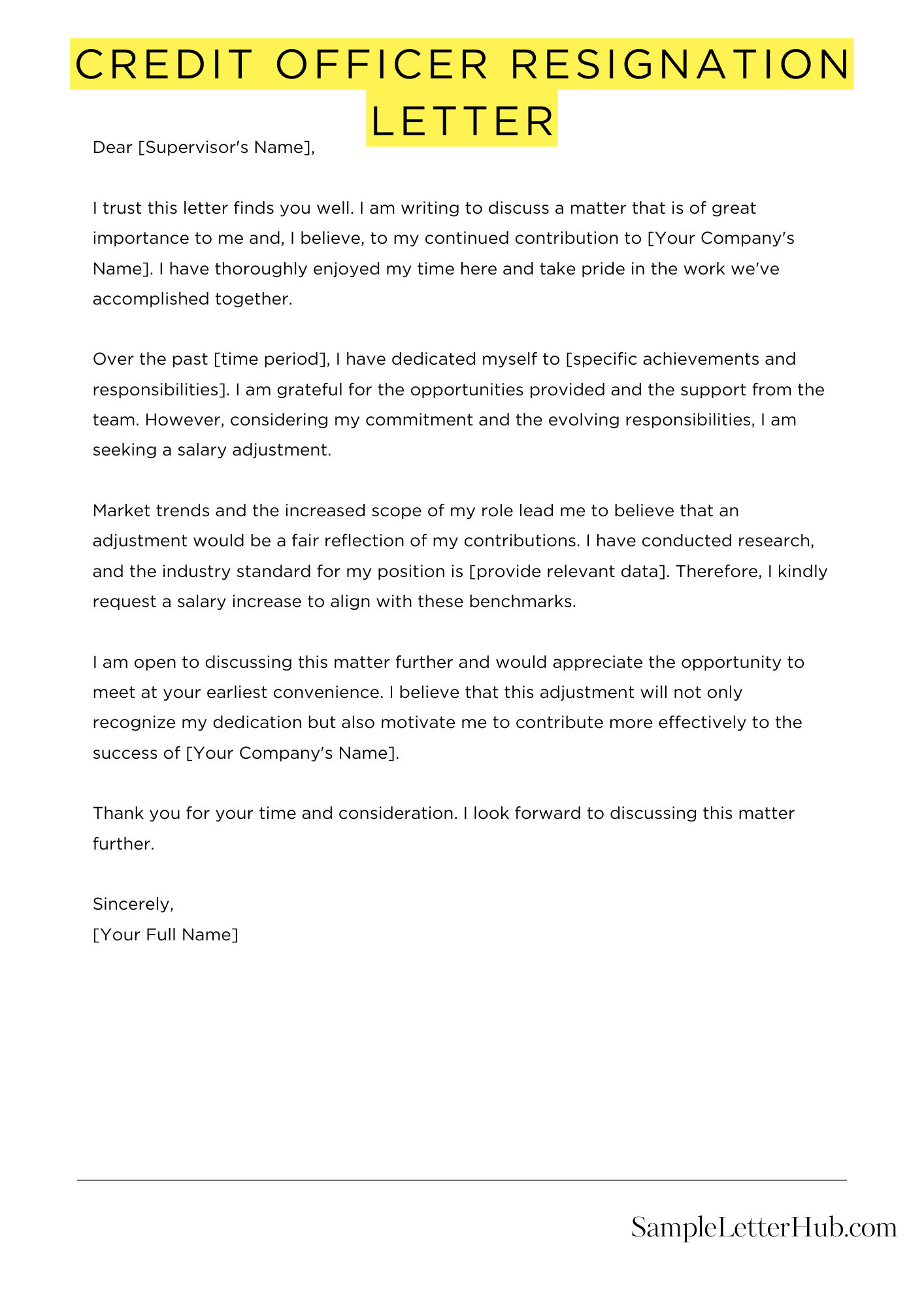 Credit Officer Resignation Letter