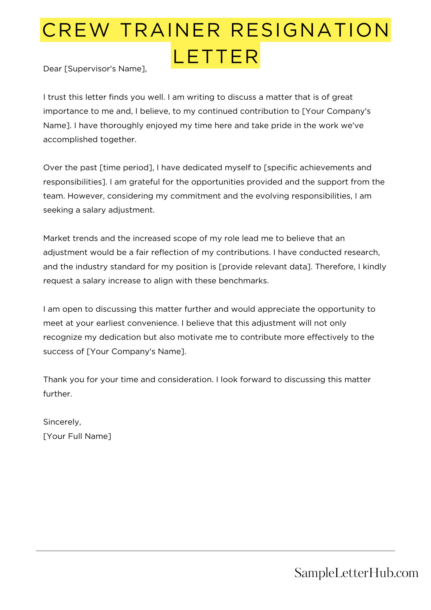 Crew Trainer Resignation Letter