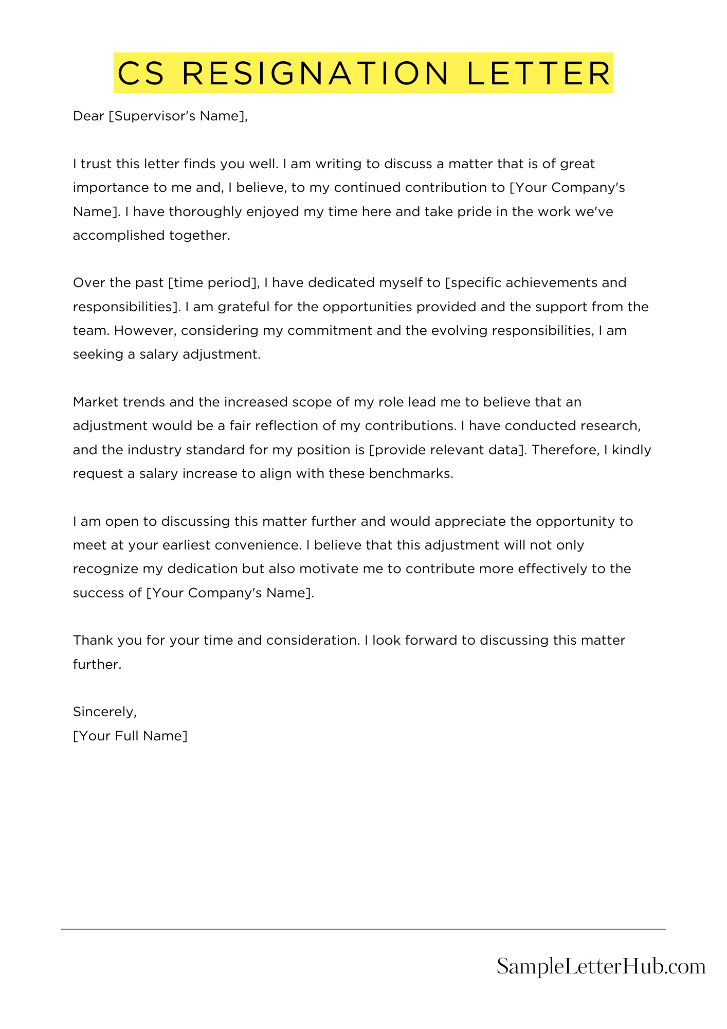 Cs Resignation Letter