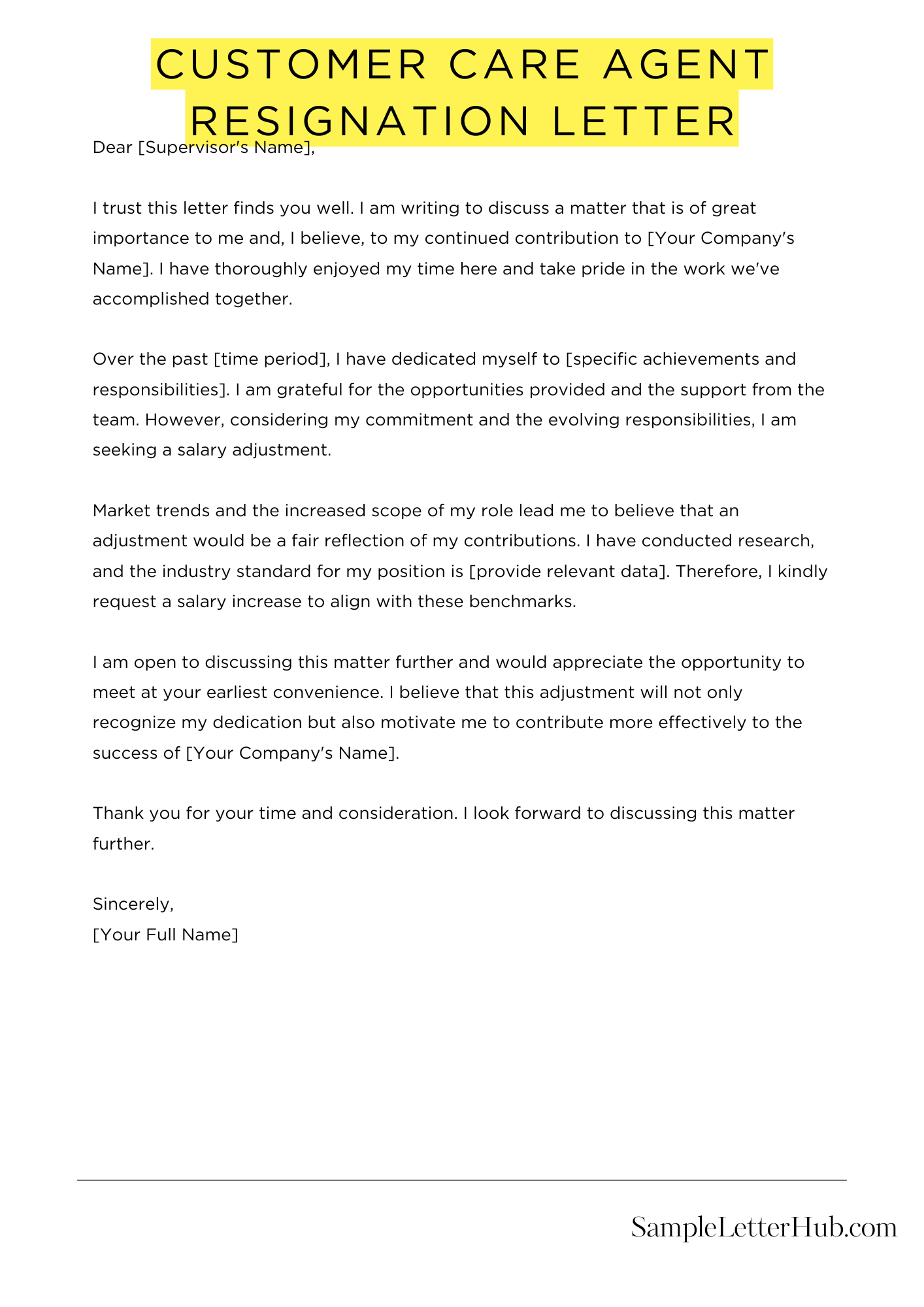 Customer Care Agent Resignation Letter