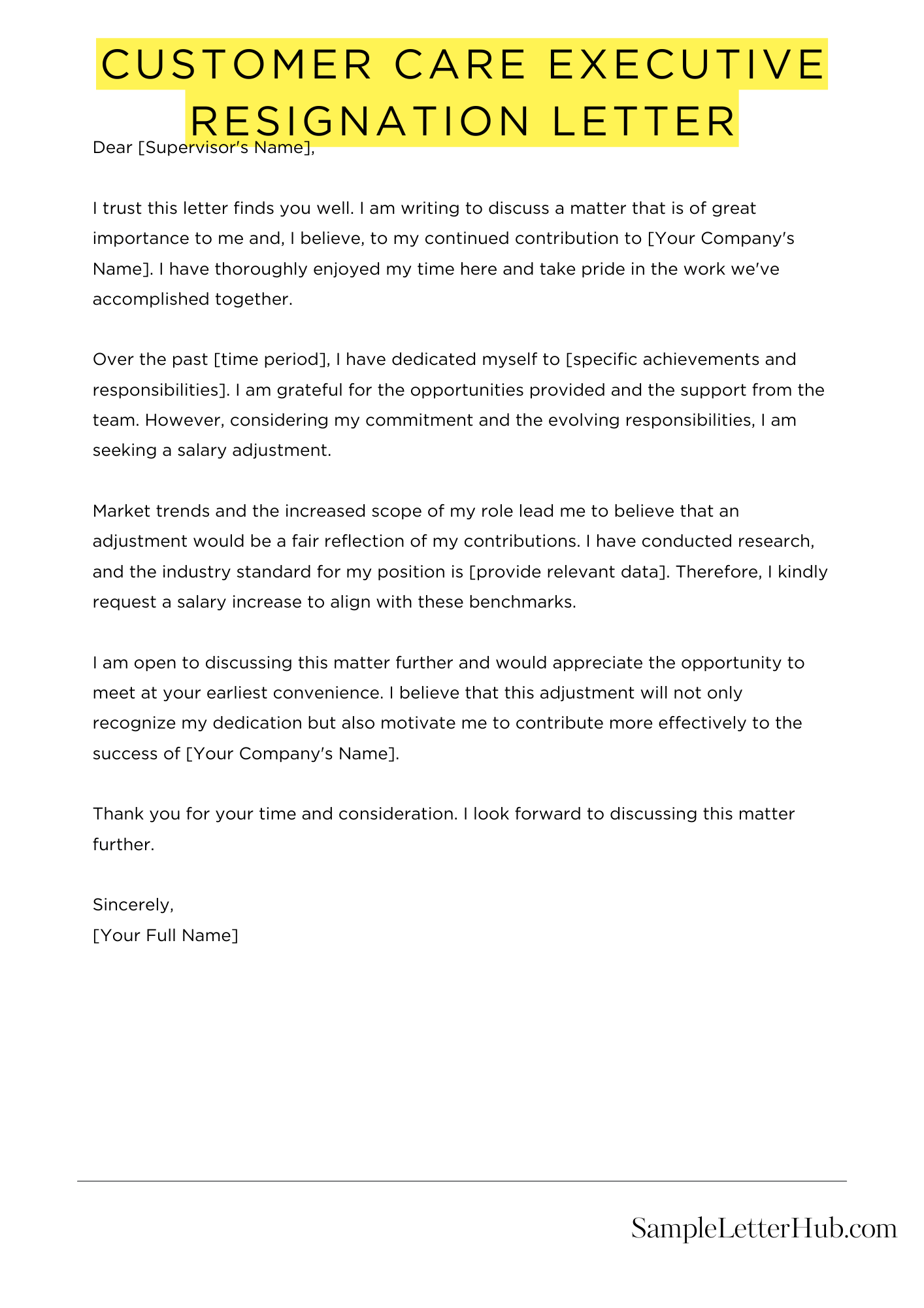 Customer Care Executive Resignation Letter