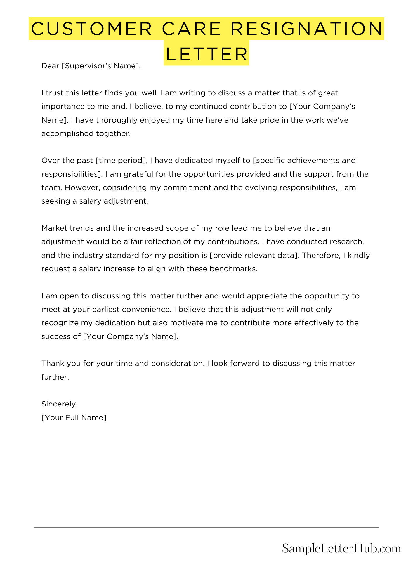 Customer Care Resignation Letter