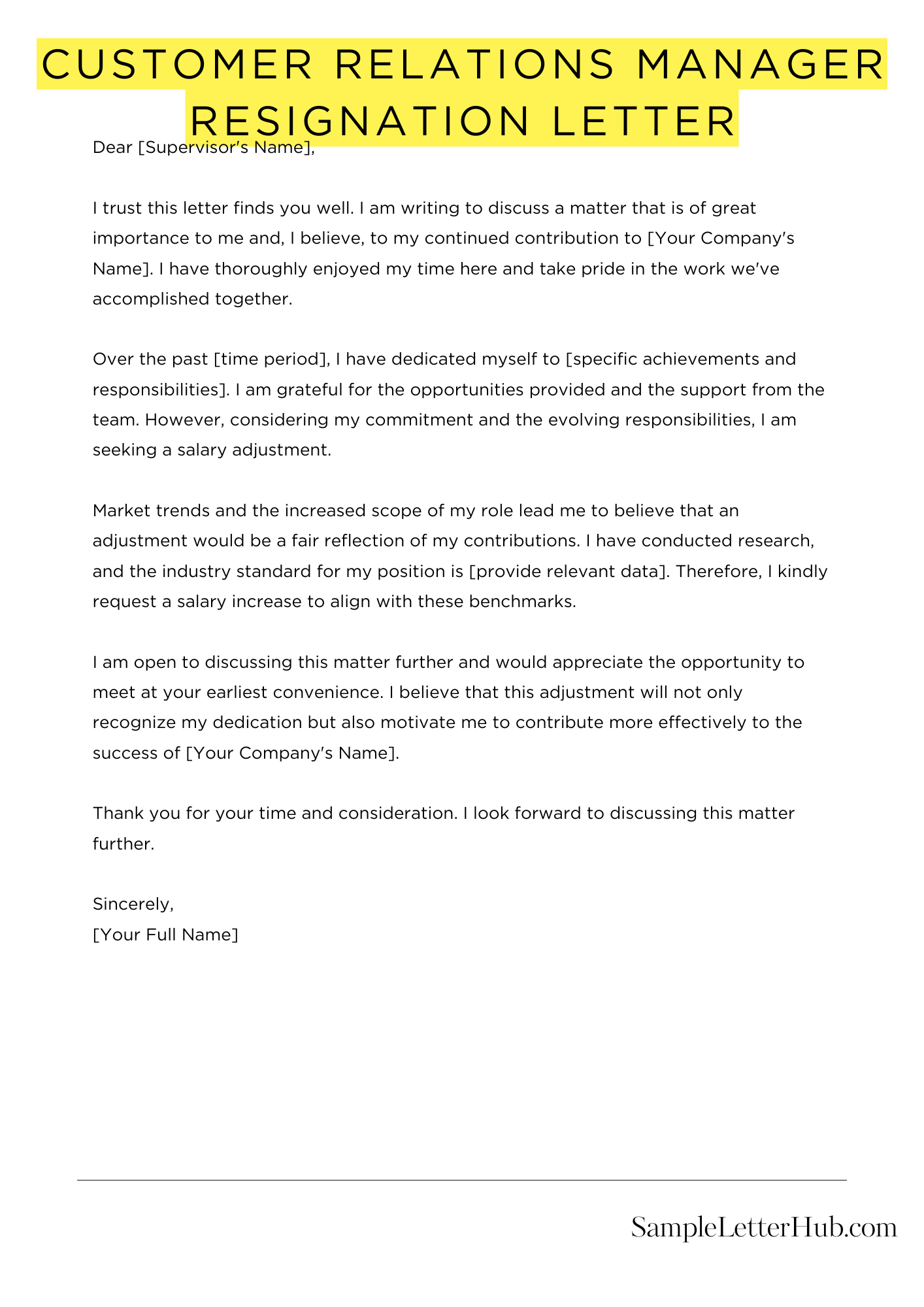 Customer Relations Manager Resignation Letter