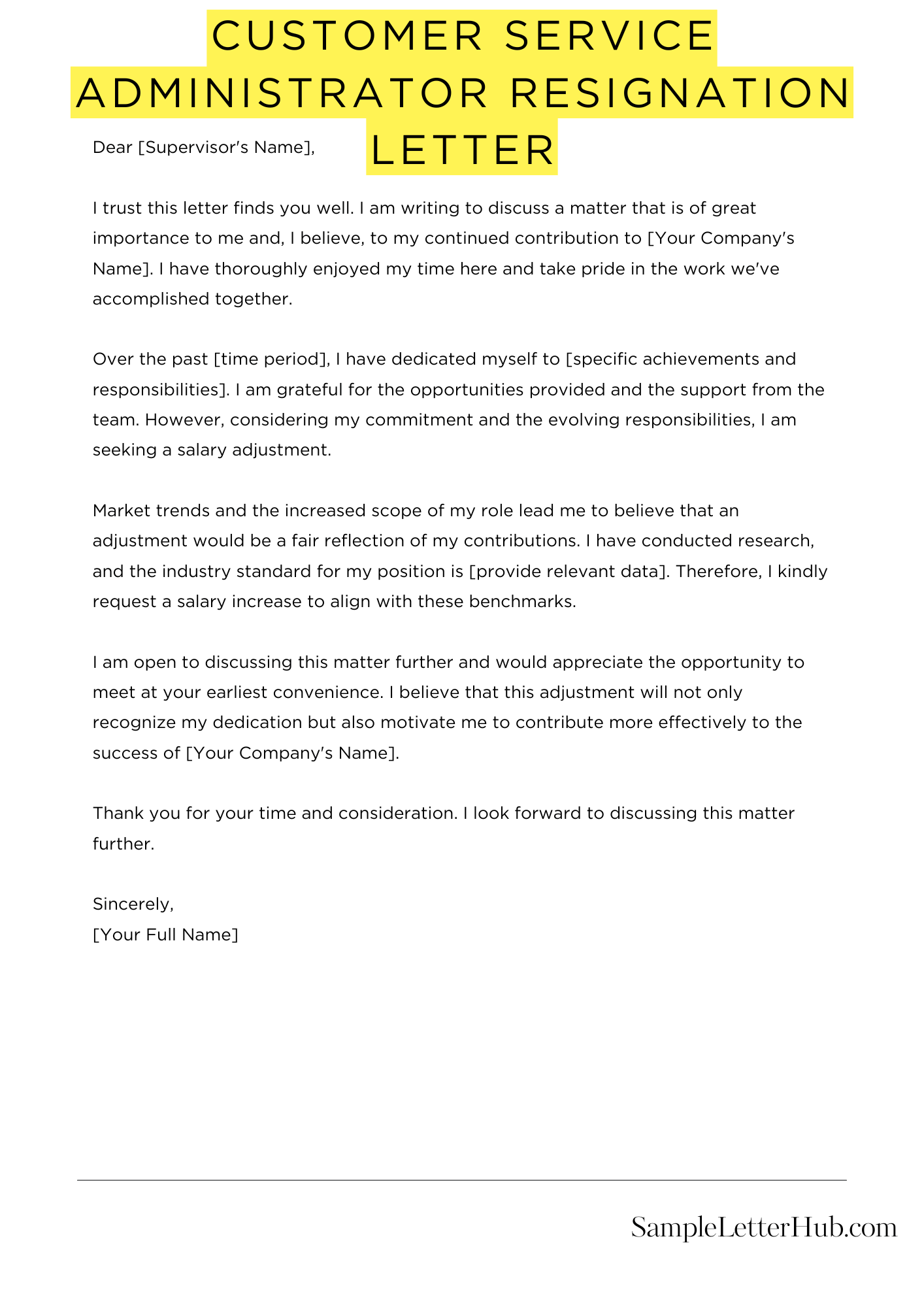 Customer Service Administrator Resignation Letter