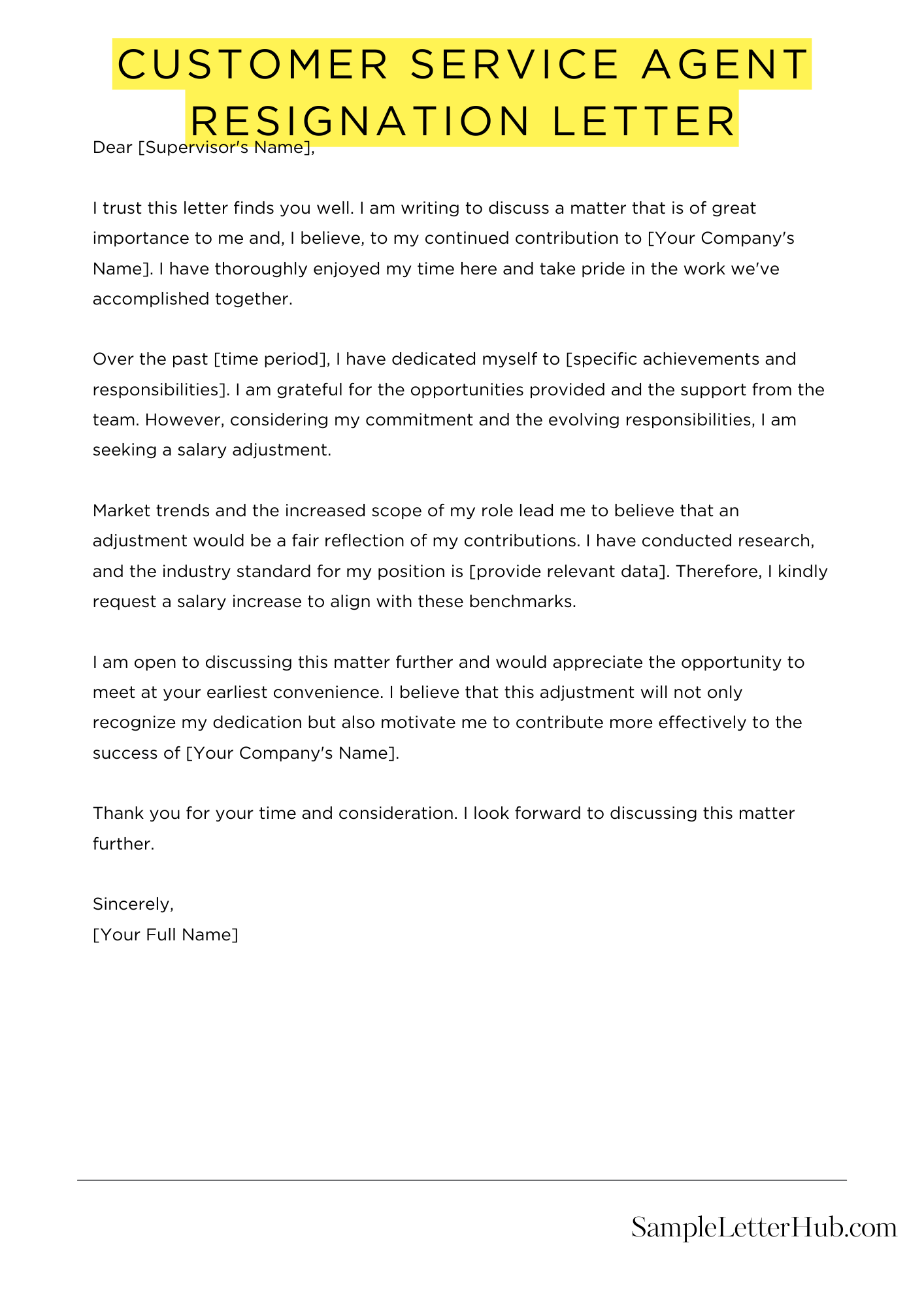 Customer Service Agent Resignation Letter