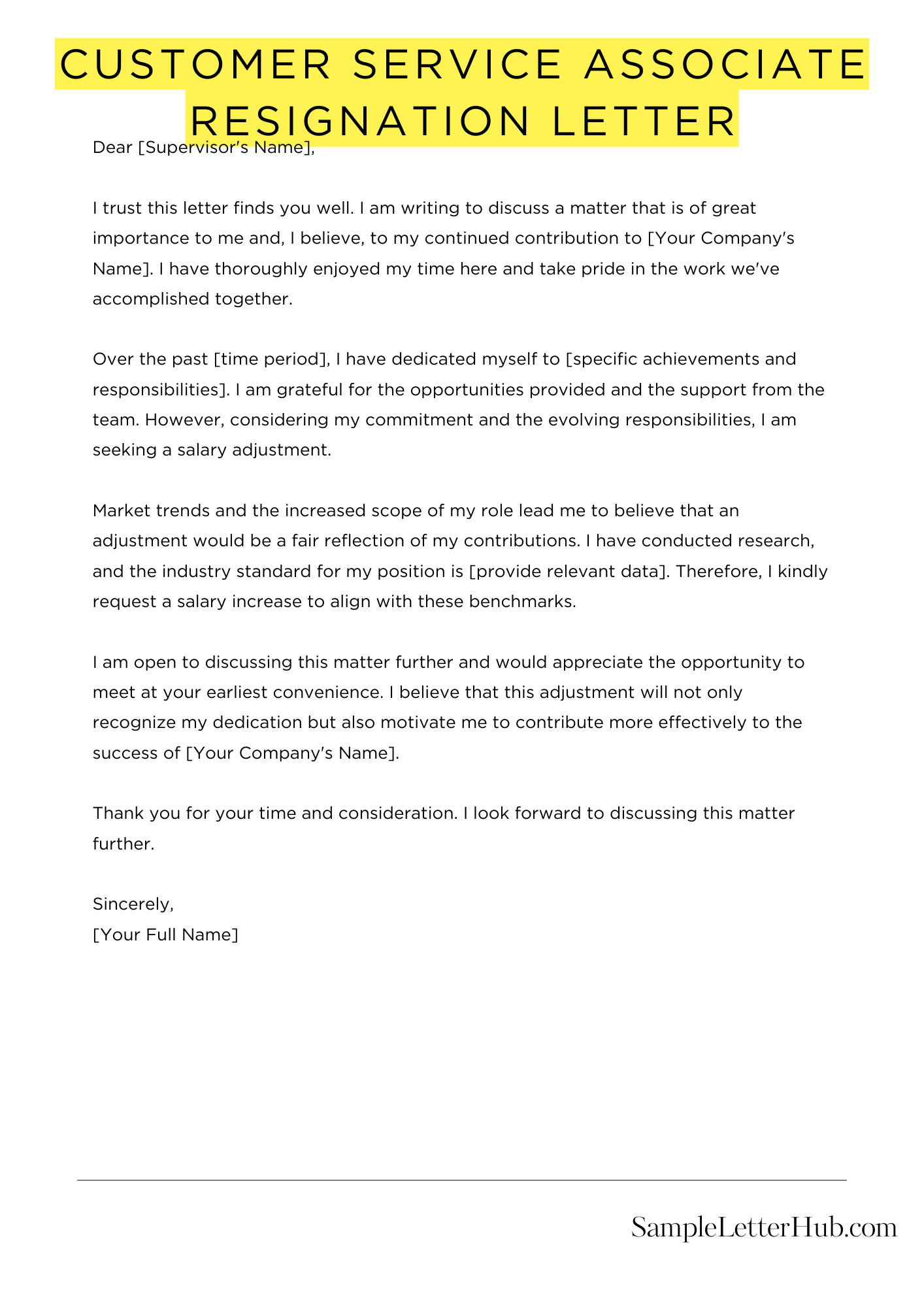 Customer Service Associate Resignation Letter