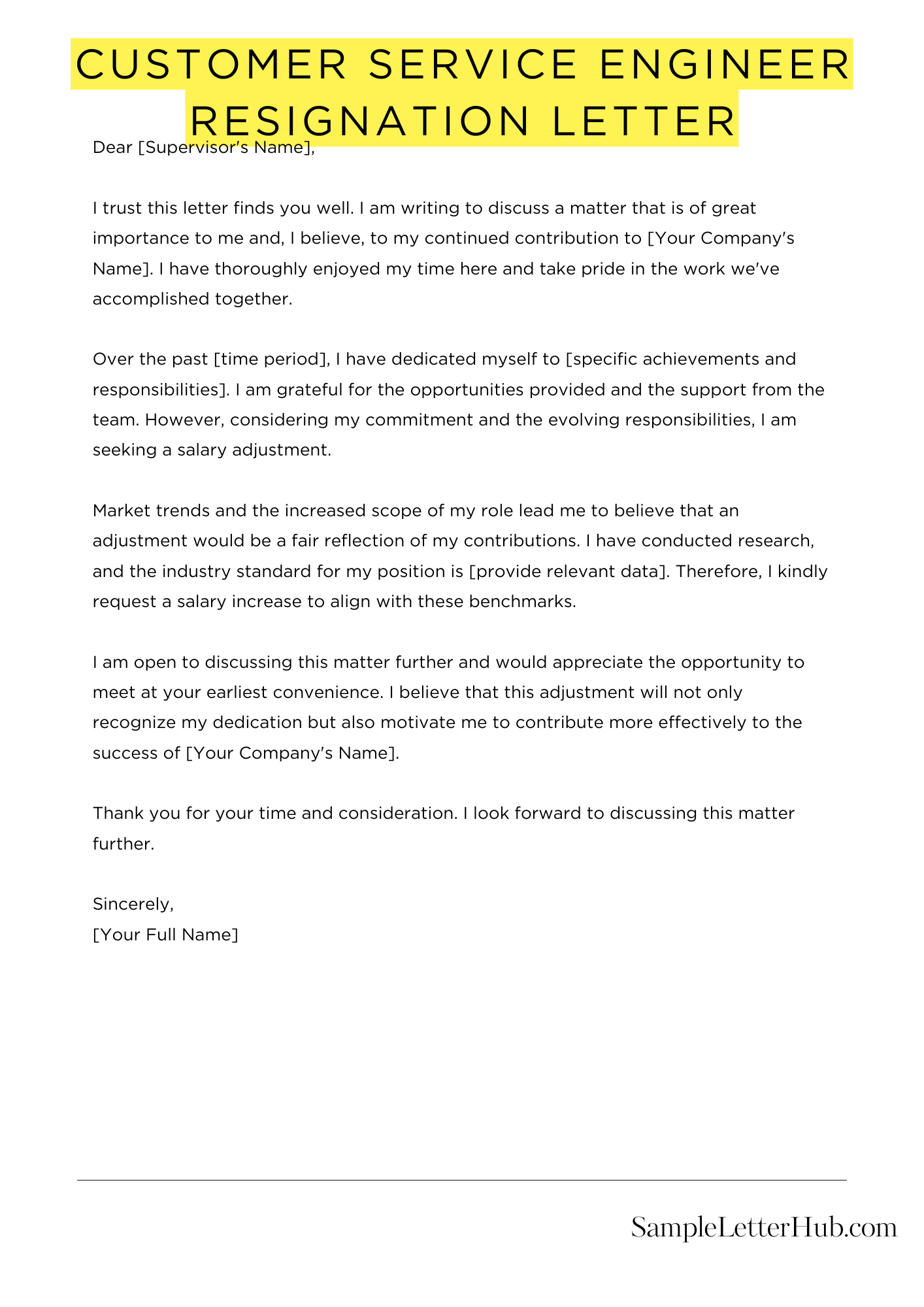 Customer Service Engineer Resignation Letter