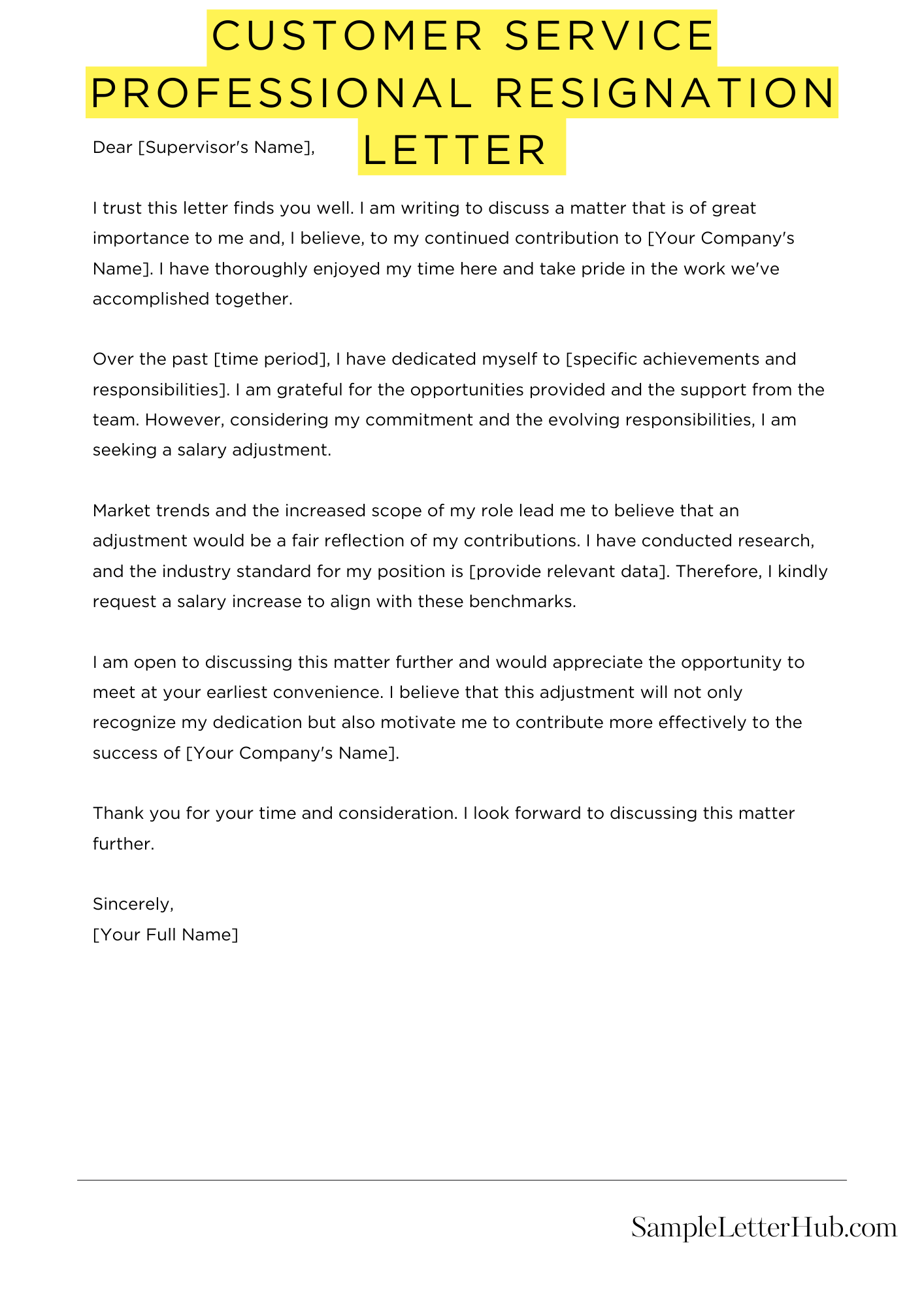 Customer Service Professional Resignation Letter 