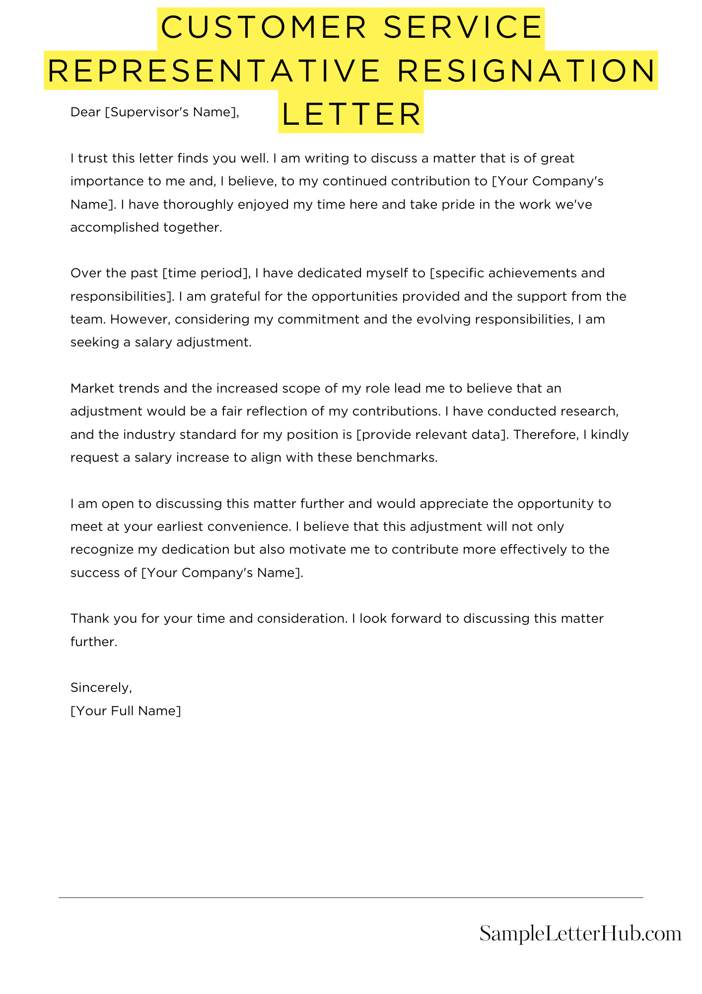 Customer Service Representative Resignation Letter