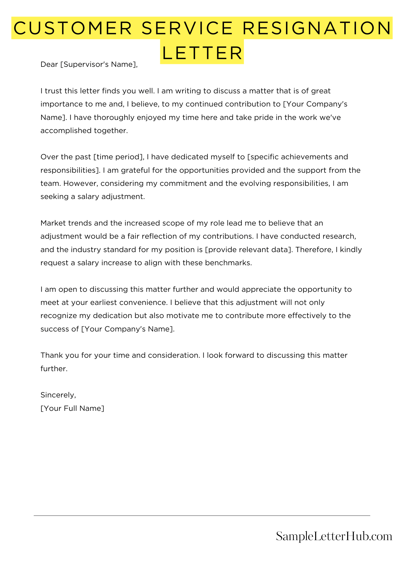 Customer Service Resignation Letter