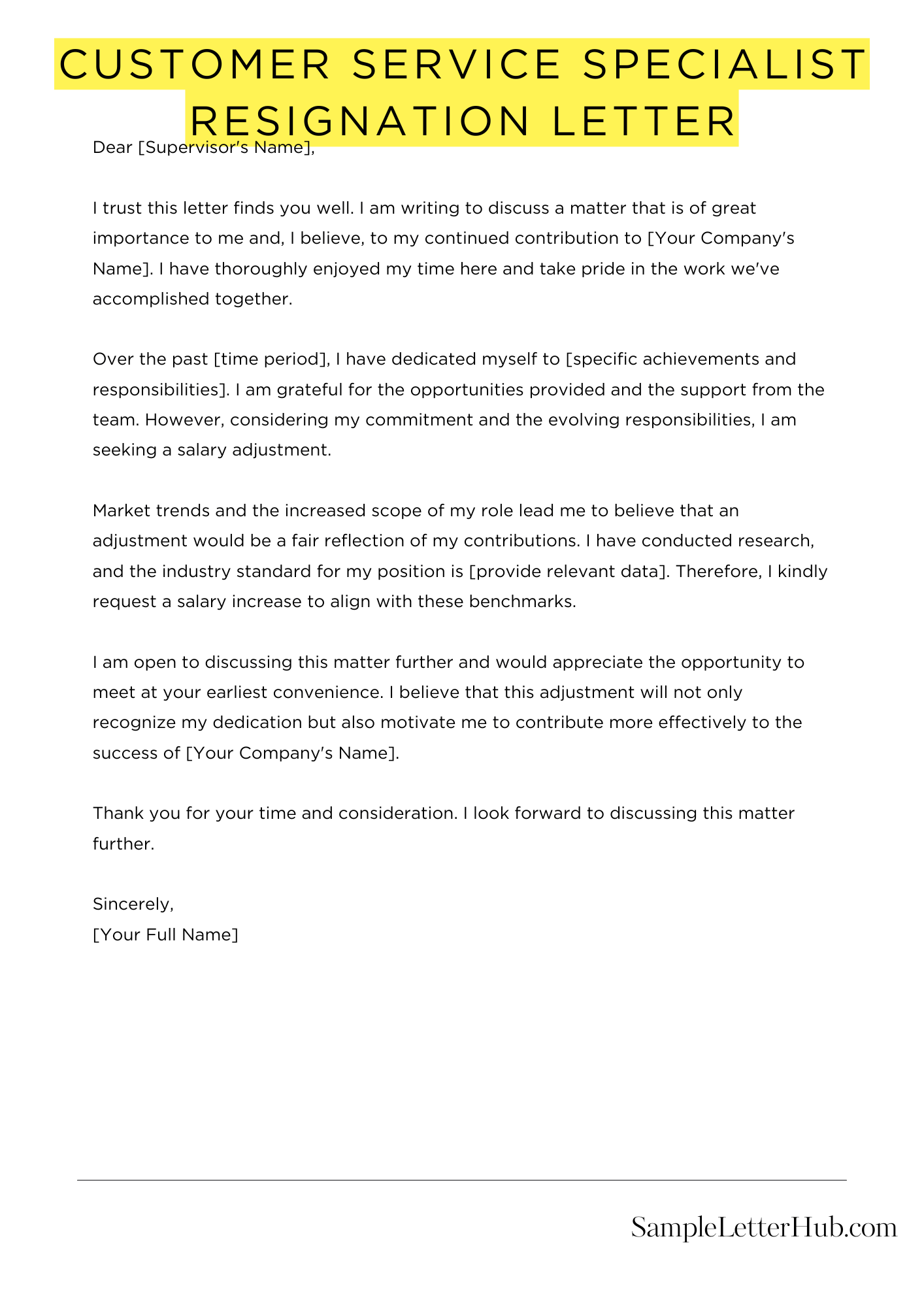 Customer Service Specialist Resignation Letter