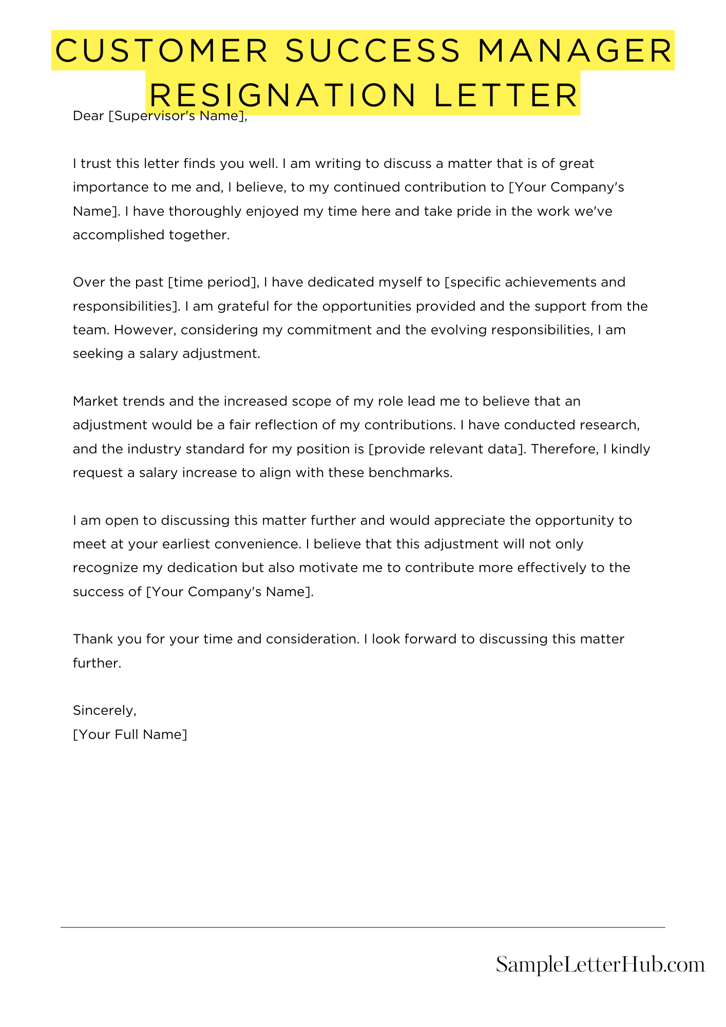 Customer Success Manager Resignation Letter