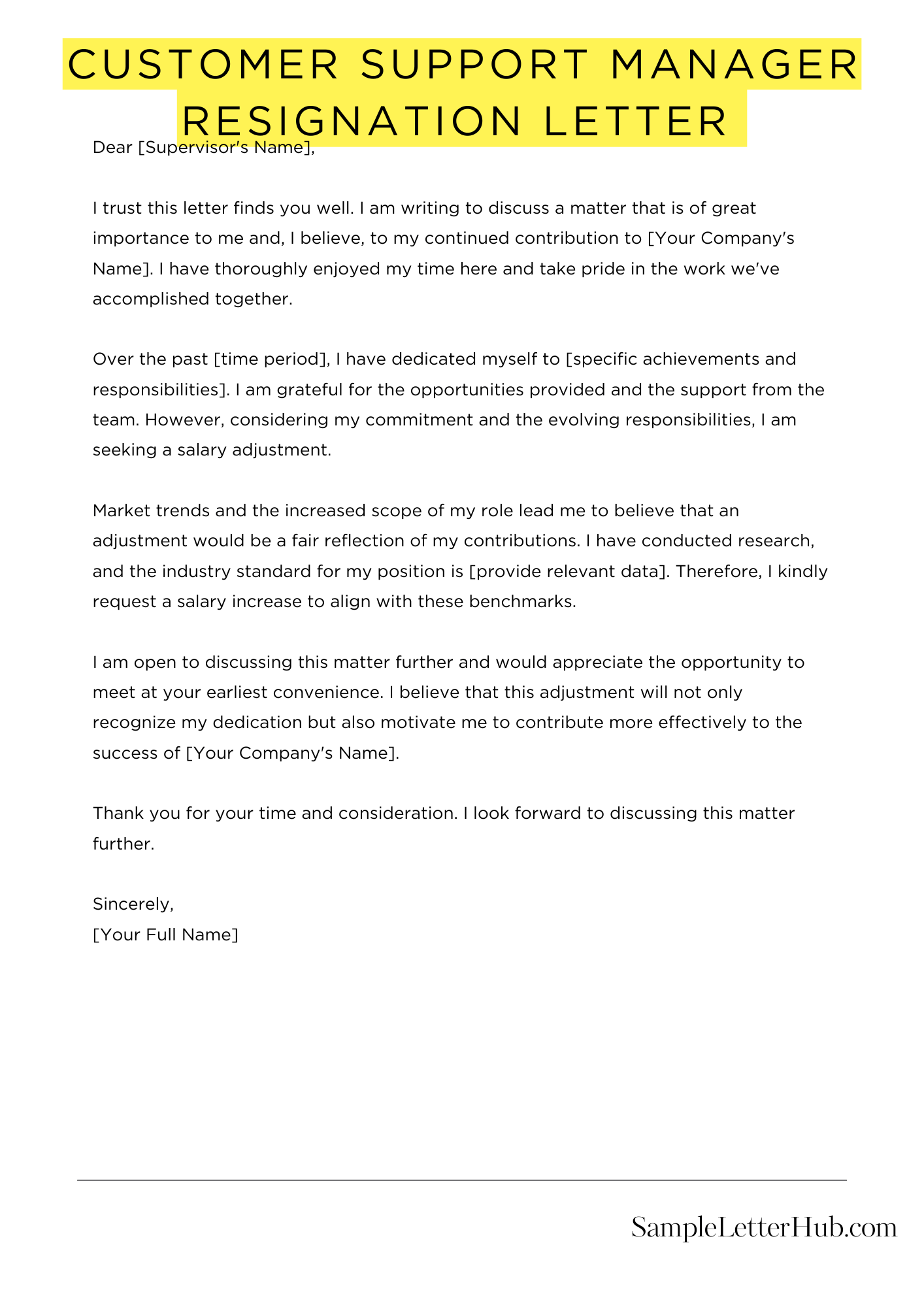 Customer Support Manager Resignation Letter 