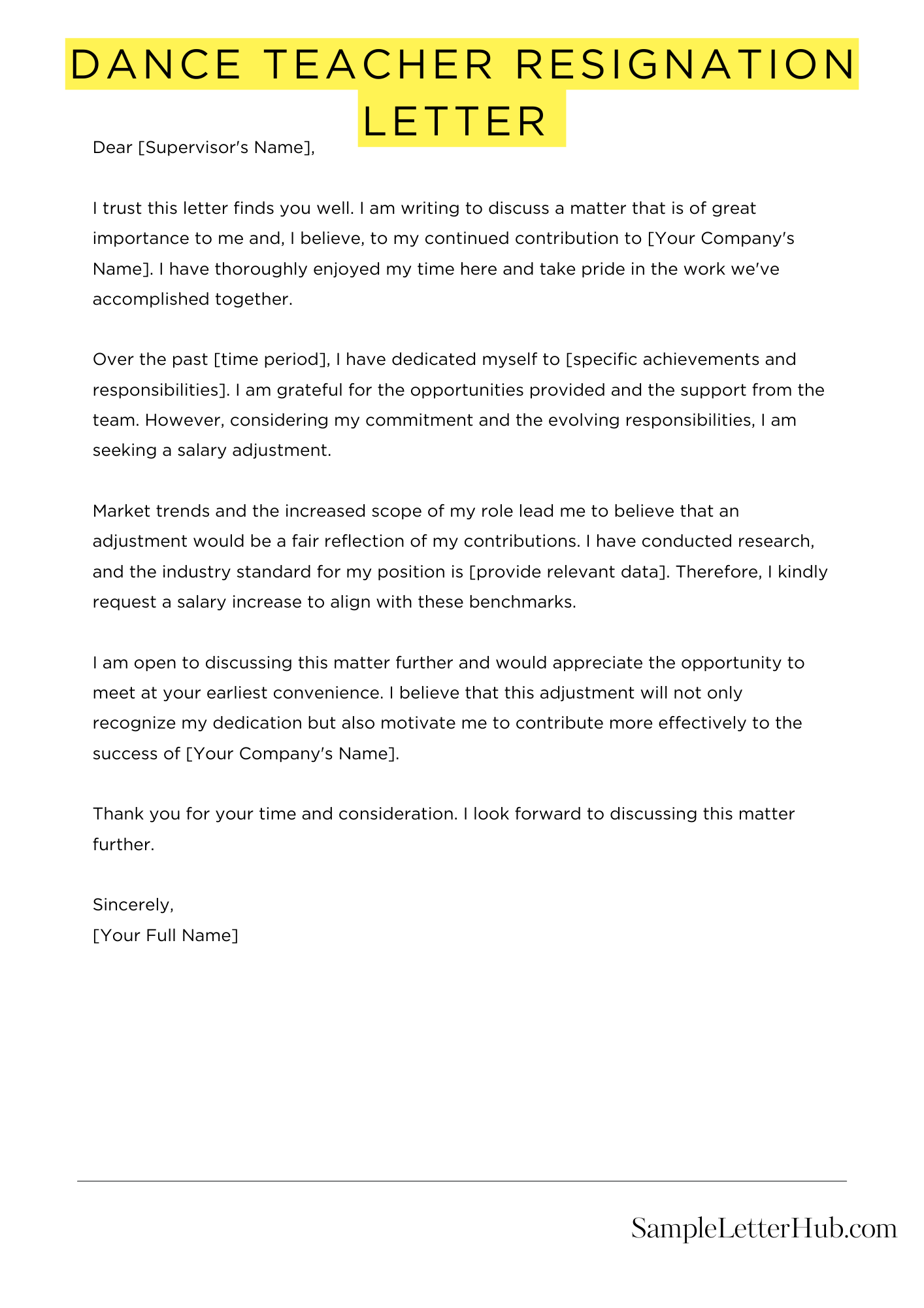 Dance Teacher Resignation Letter 