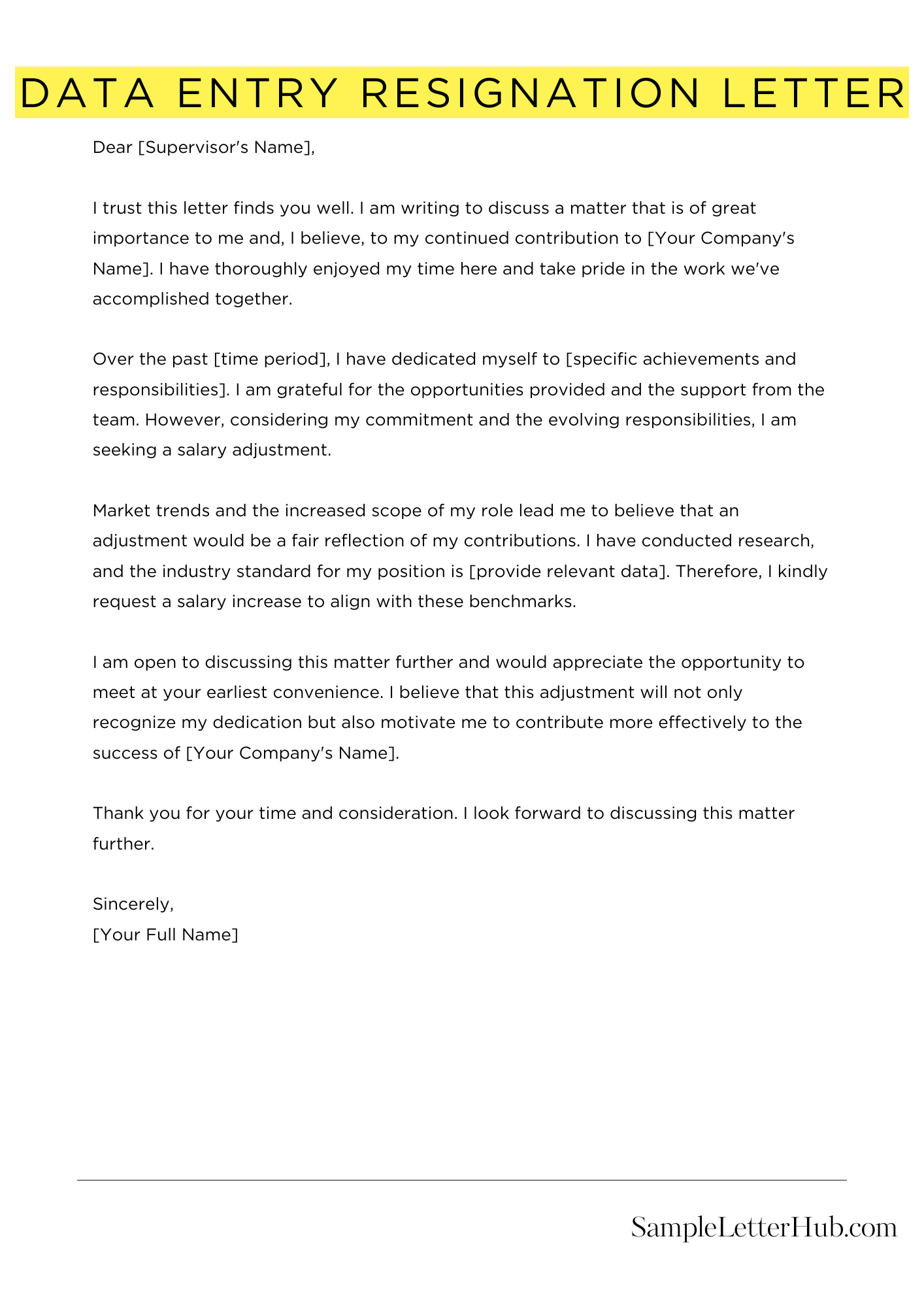 Data Entry Resignation Letter