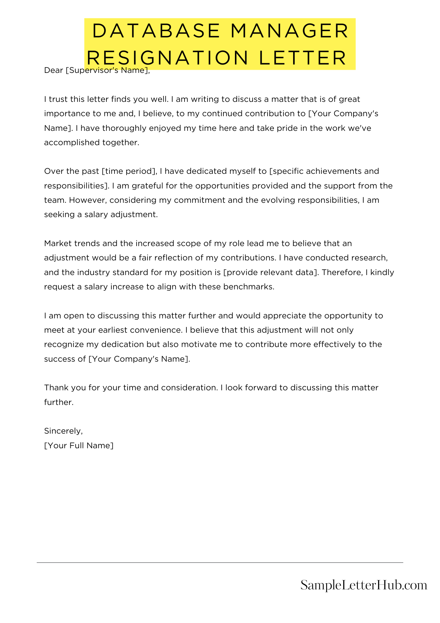 Database Manager Resignation Letter 