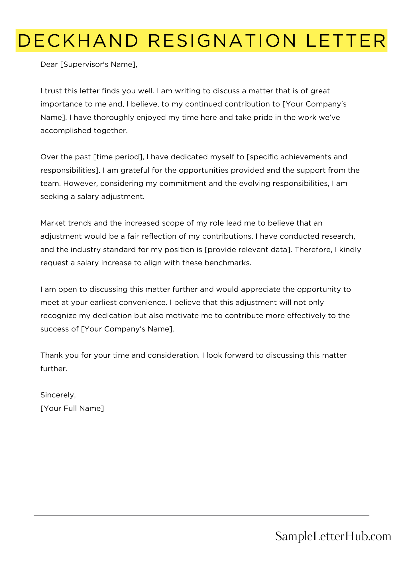 Deckhand Resignation Letter