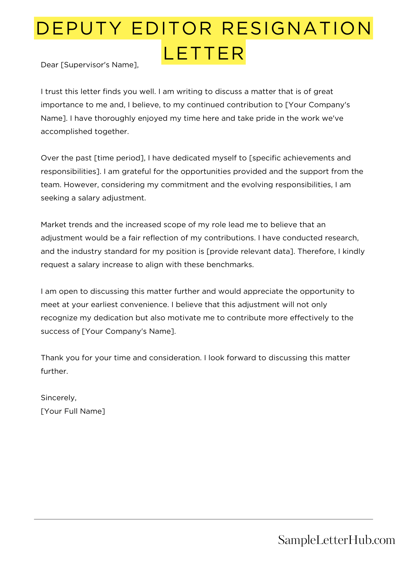 Deputy Editor Resignation Letter