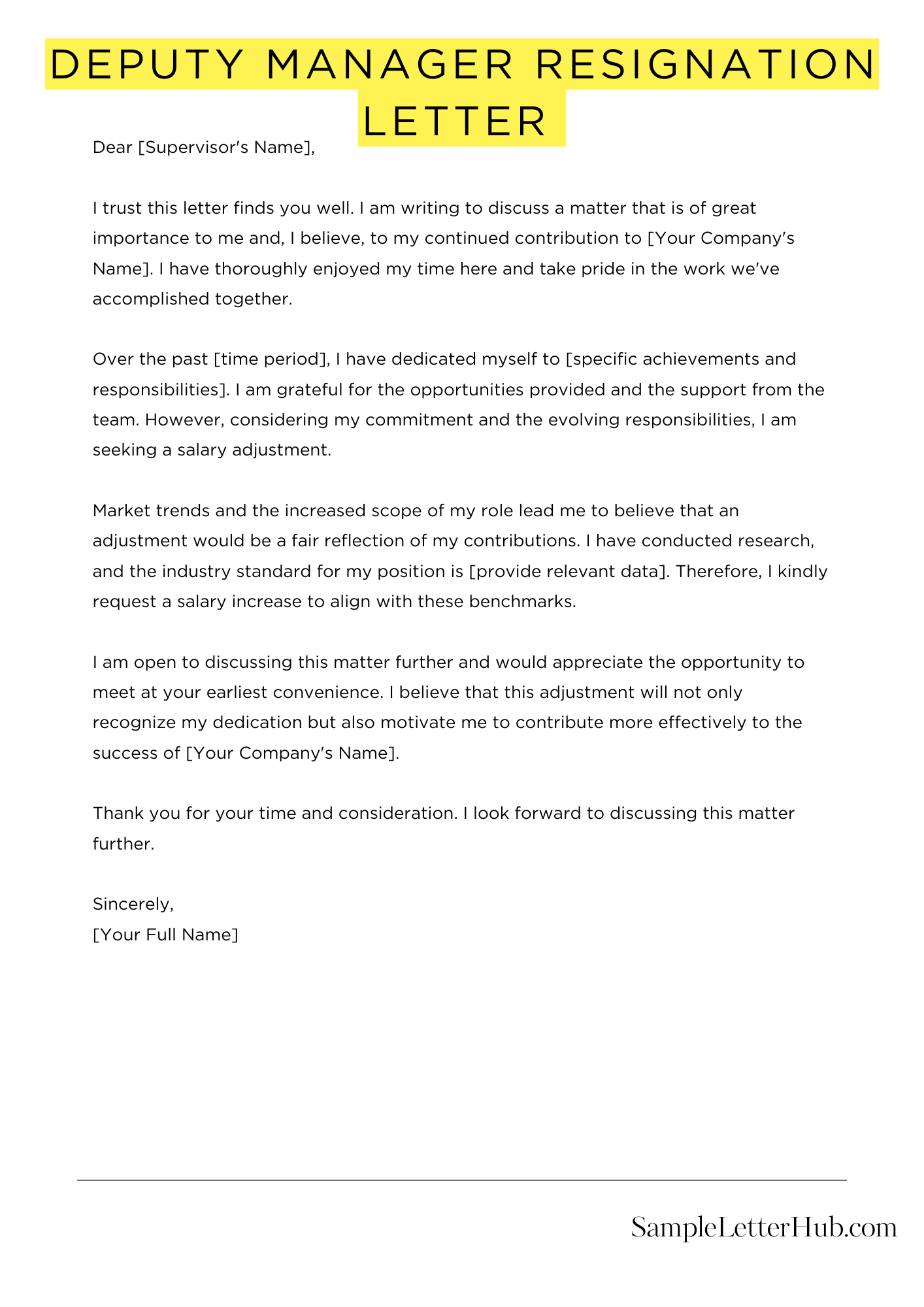 Deputy Manager Resignation Letter 