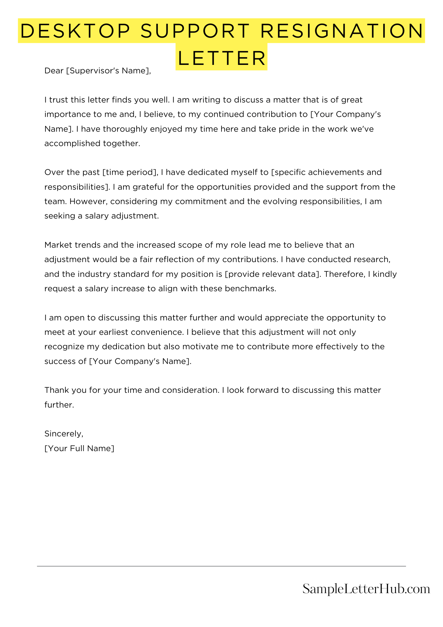 Desktop Support Resignation Letter