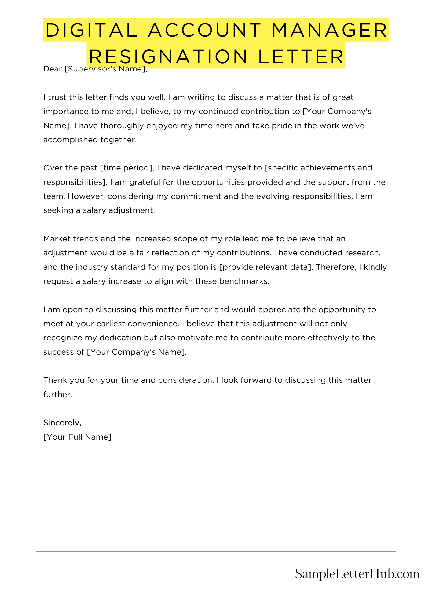 Digital Account Manager Resignation Letter