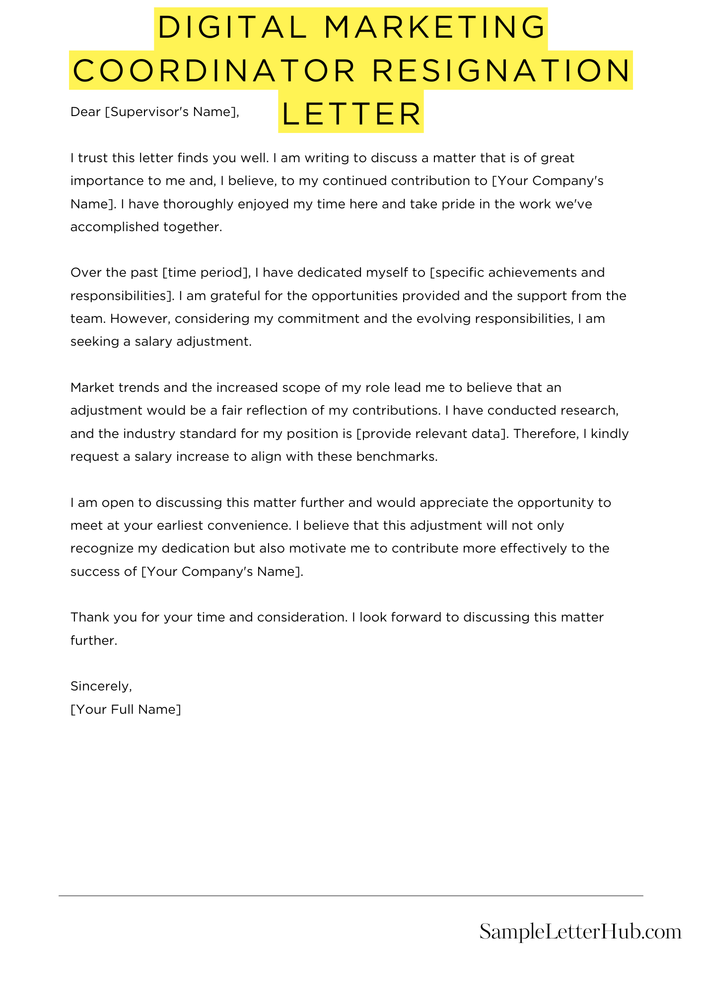 Digital Marketing Coordinator Resignation Letter