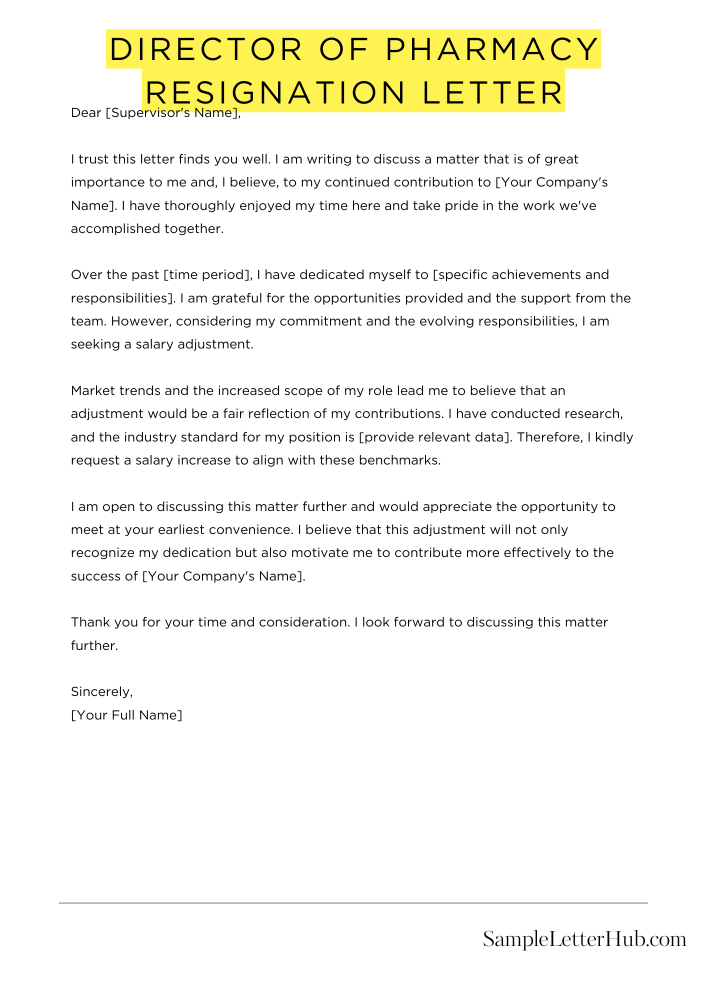 Director Of Pharmacy Resignation Letter