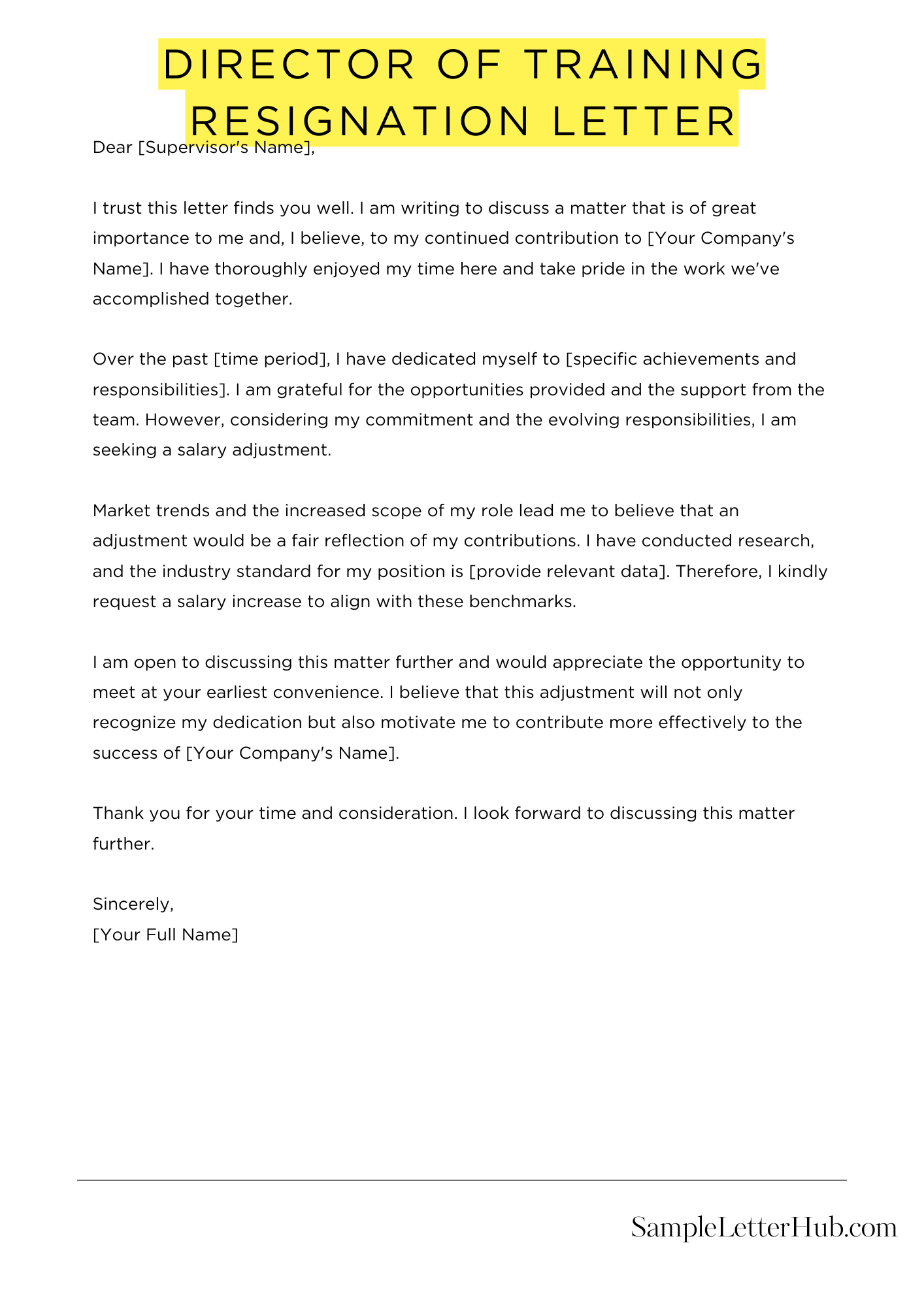 Director Of Training Resignation Letter