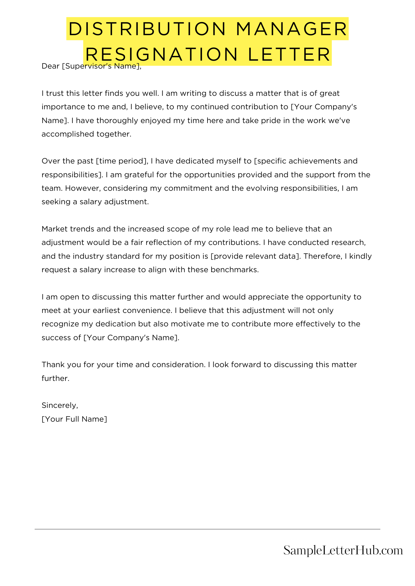 Distribution Manager Resignation Letter