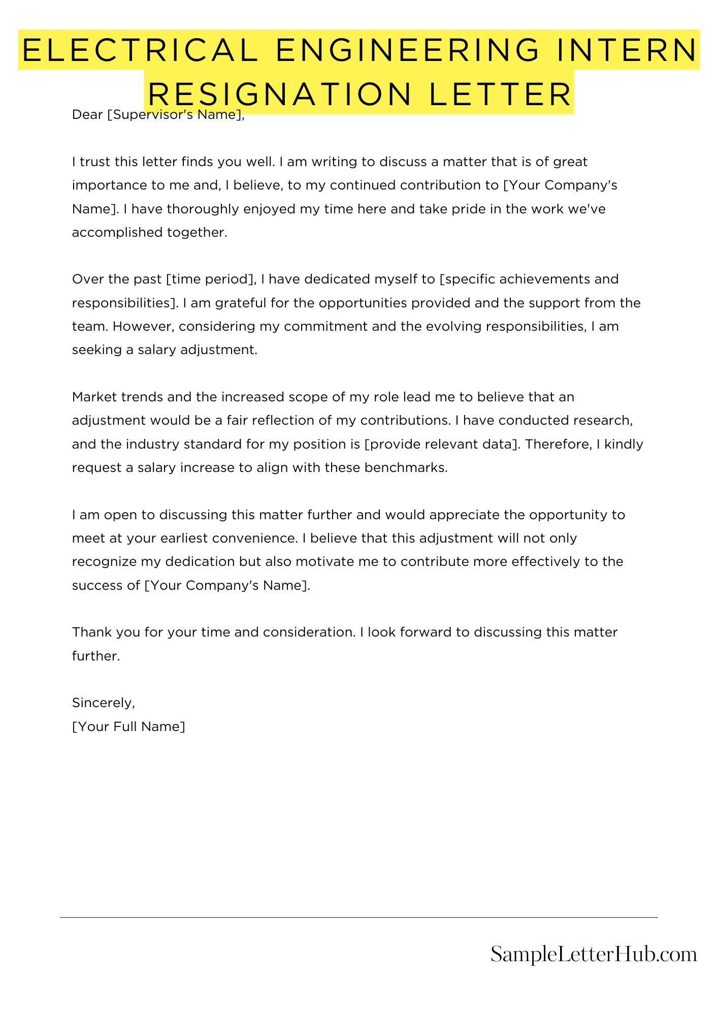 Electrical Engineering Intern Resignation Letter